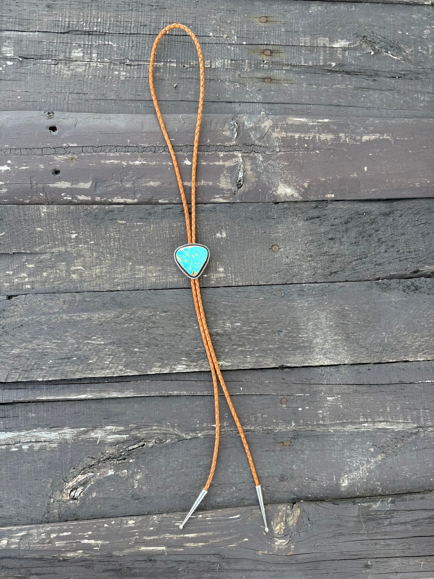 Kingman Golden Web Turquoise Bolo Tie with Golden Leather Cord