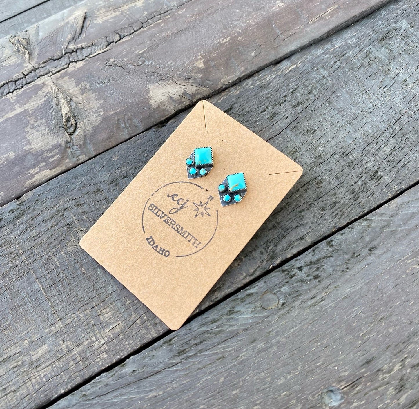 Kingman Turquoise Square 4 Stone Stud Earrings