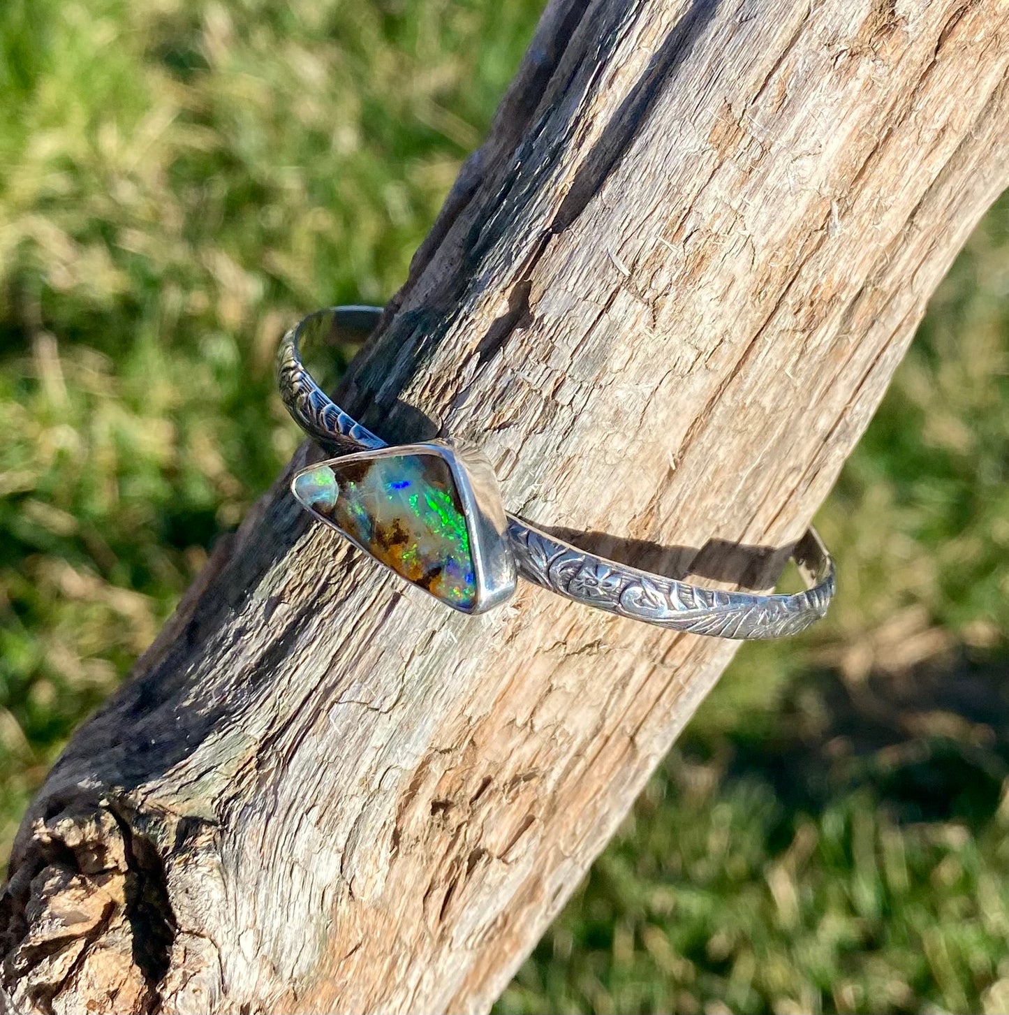 Australian Boulder Opal Arrow Cuff Bracelet
