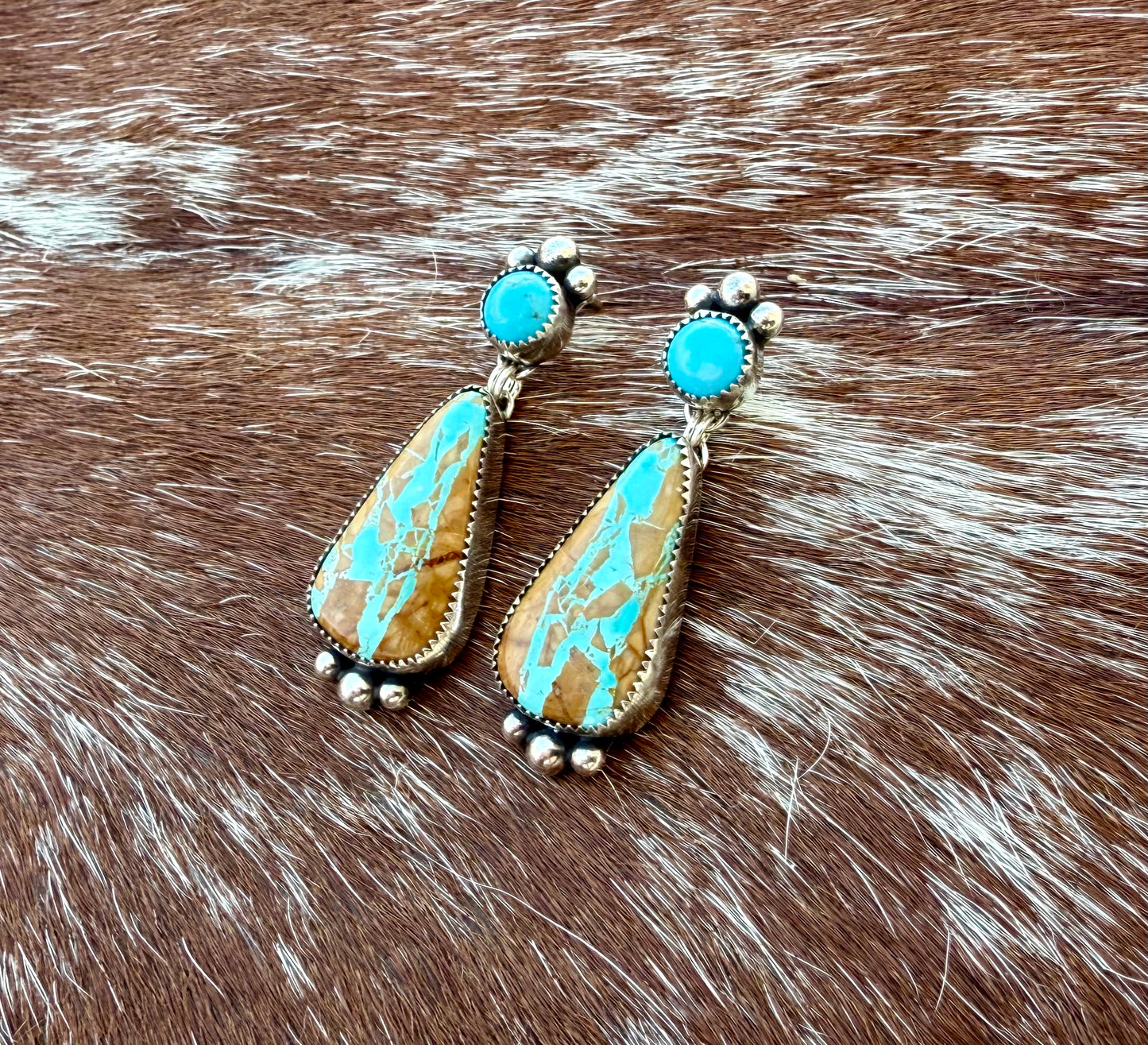 Royston Ribbon Turquoise & Kingman Turquoise dangle stud Earrings