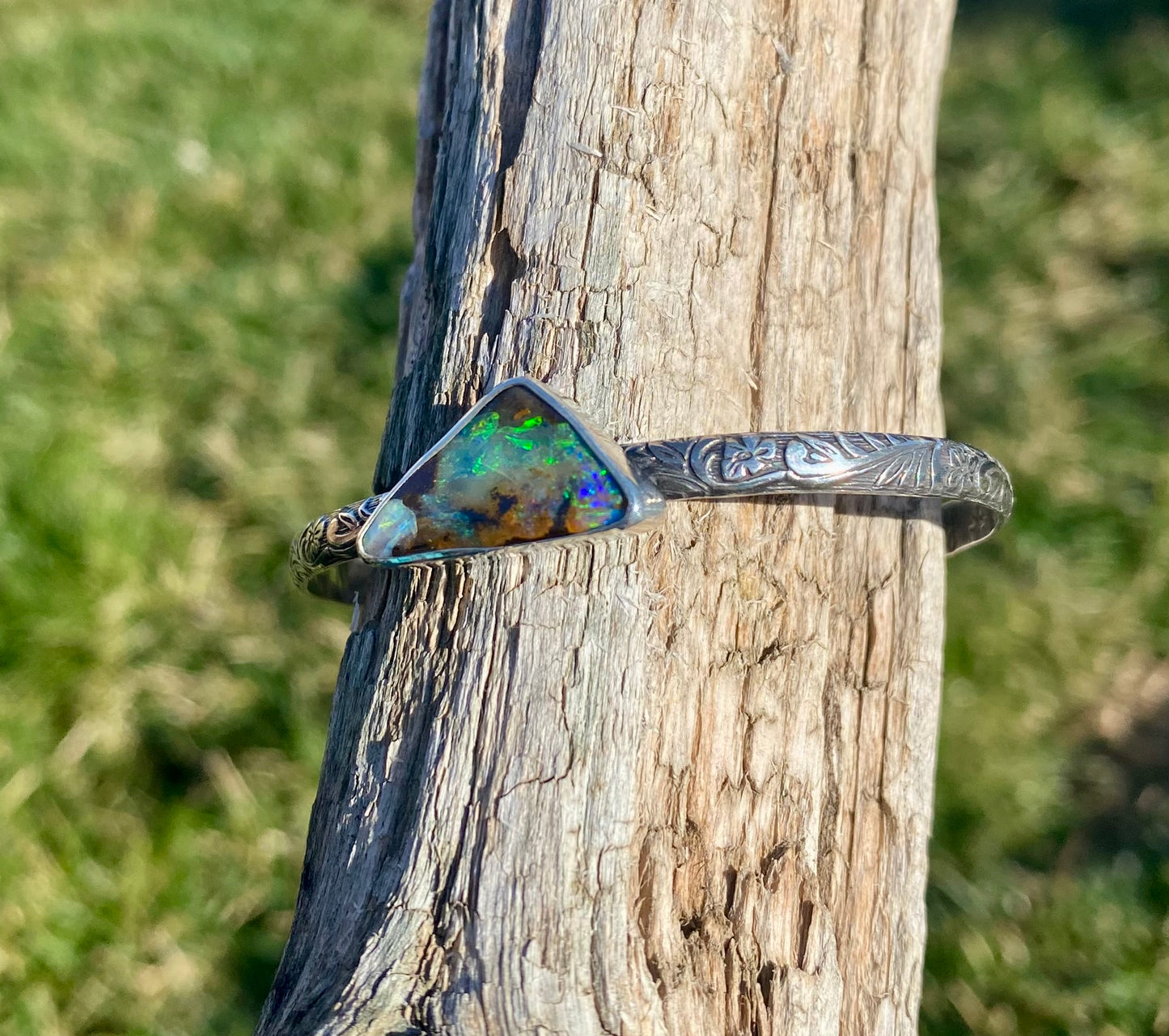 Australian Boulder Opal Arrow Cuff Bracelet