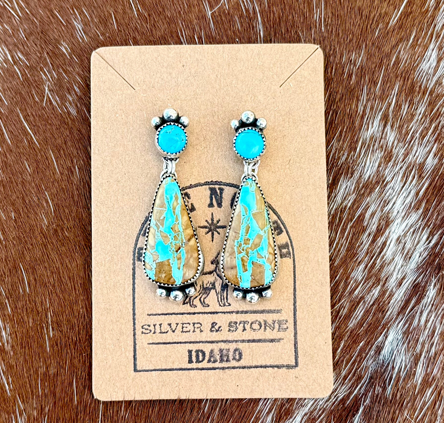 Royston Ribbon Turquoise & Kingman Turquoise dangle stud Earrings