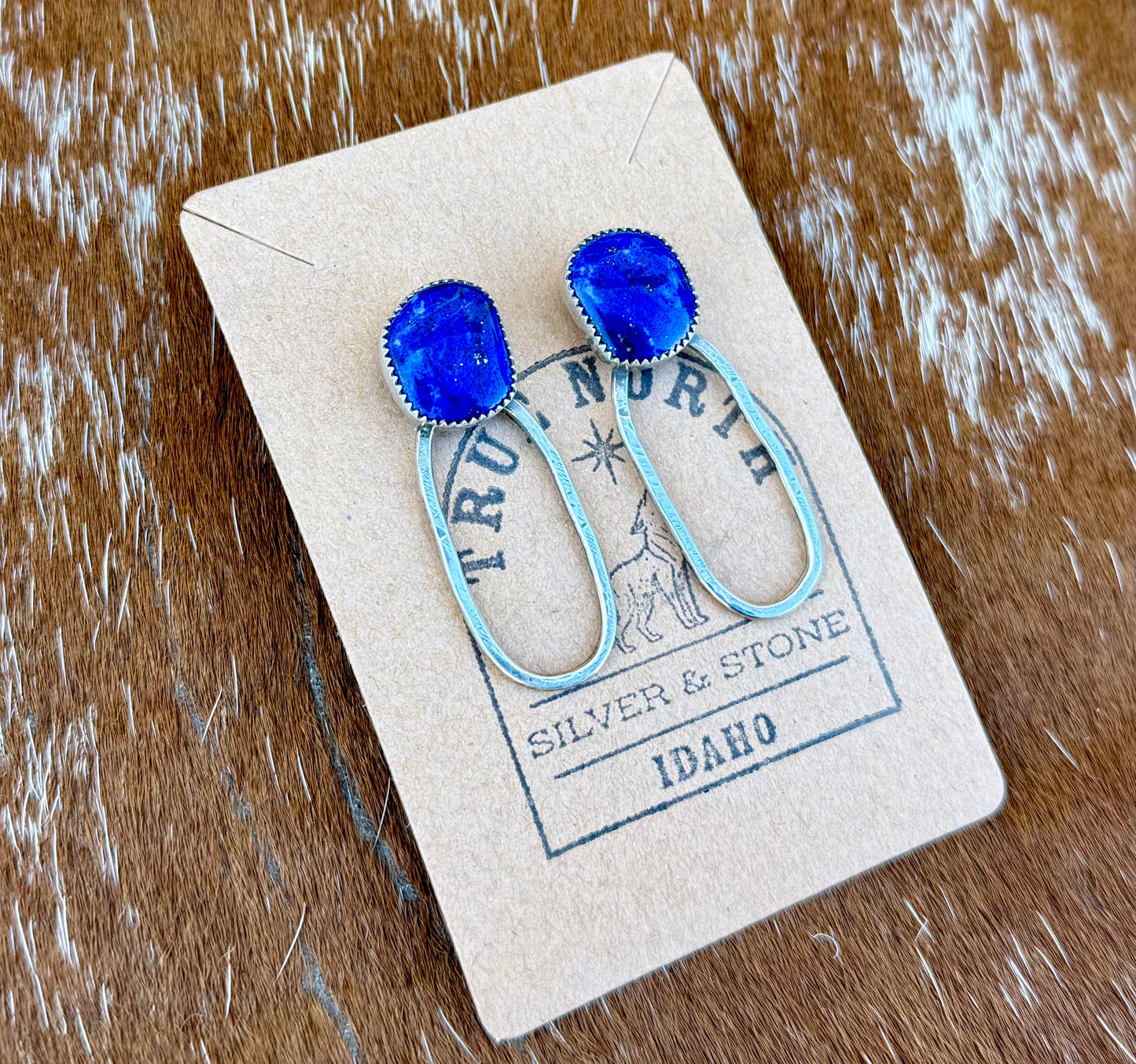 Blue Lapis Hoop Stud Earrings