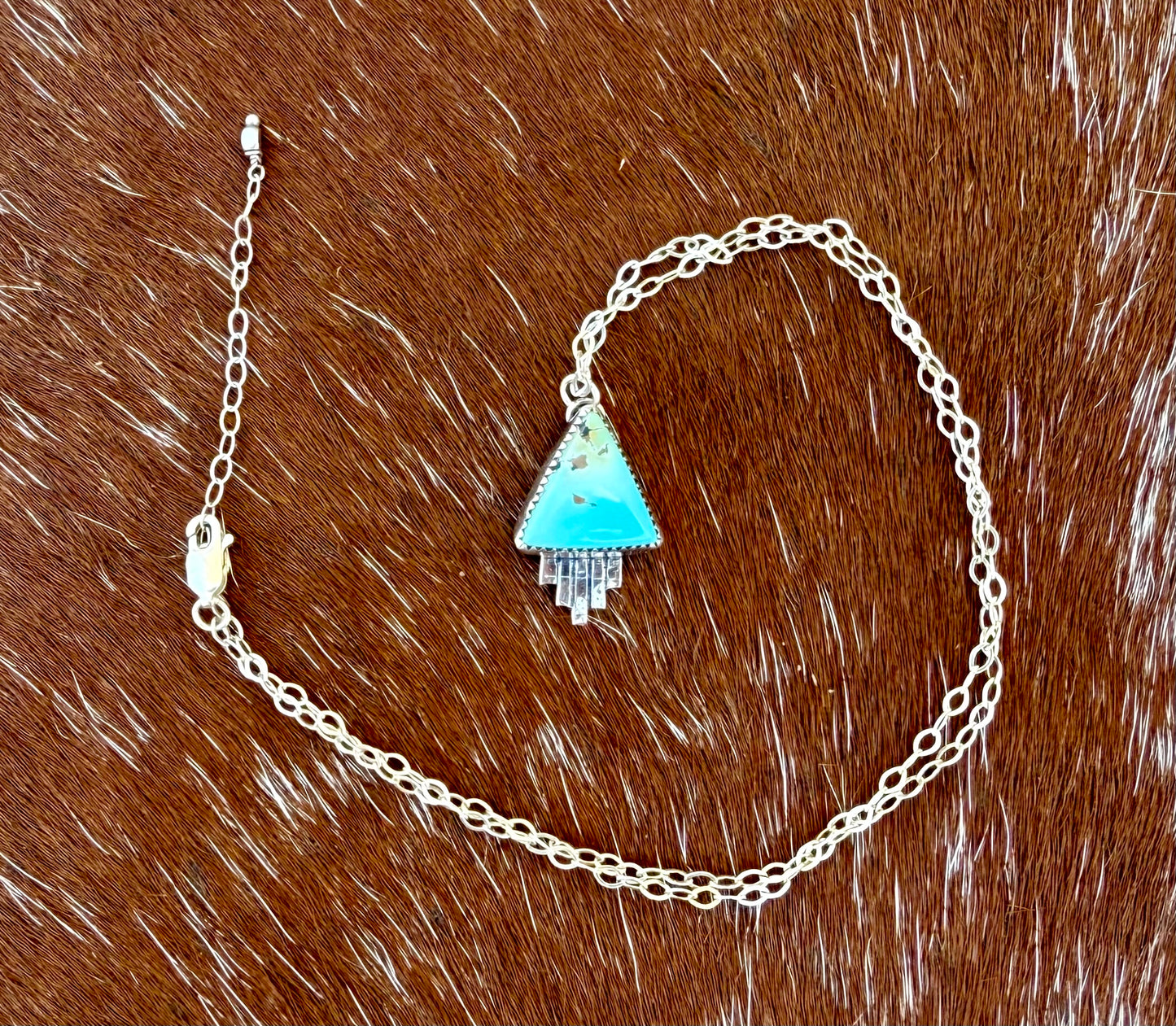 Blue Moon Turquoise Triangle pendant necklace with southwest flare