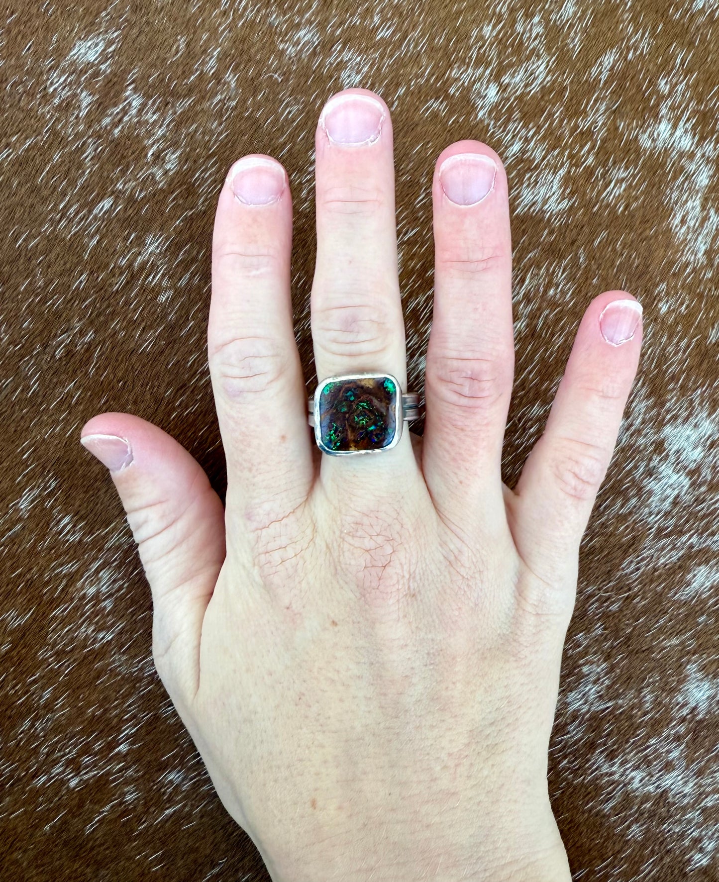 Fine Australian Boulder Opal Double Band Ring