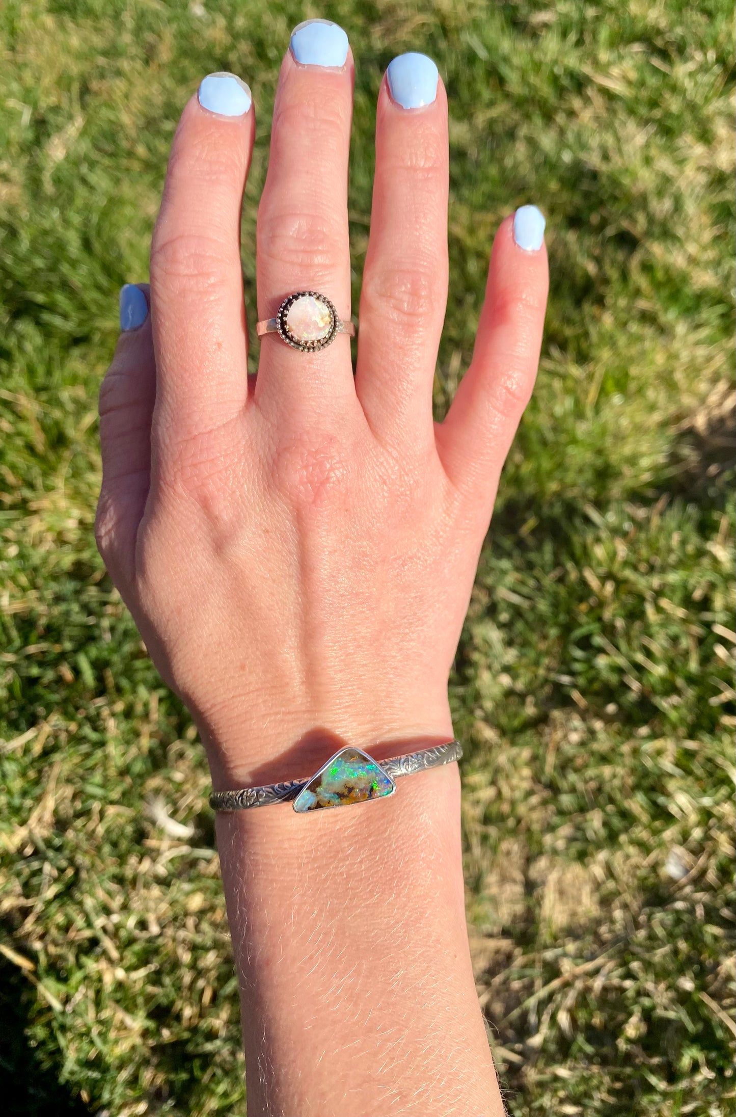 Australian Boulder Opal Arrow Cuff Bracelet