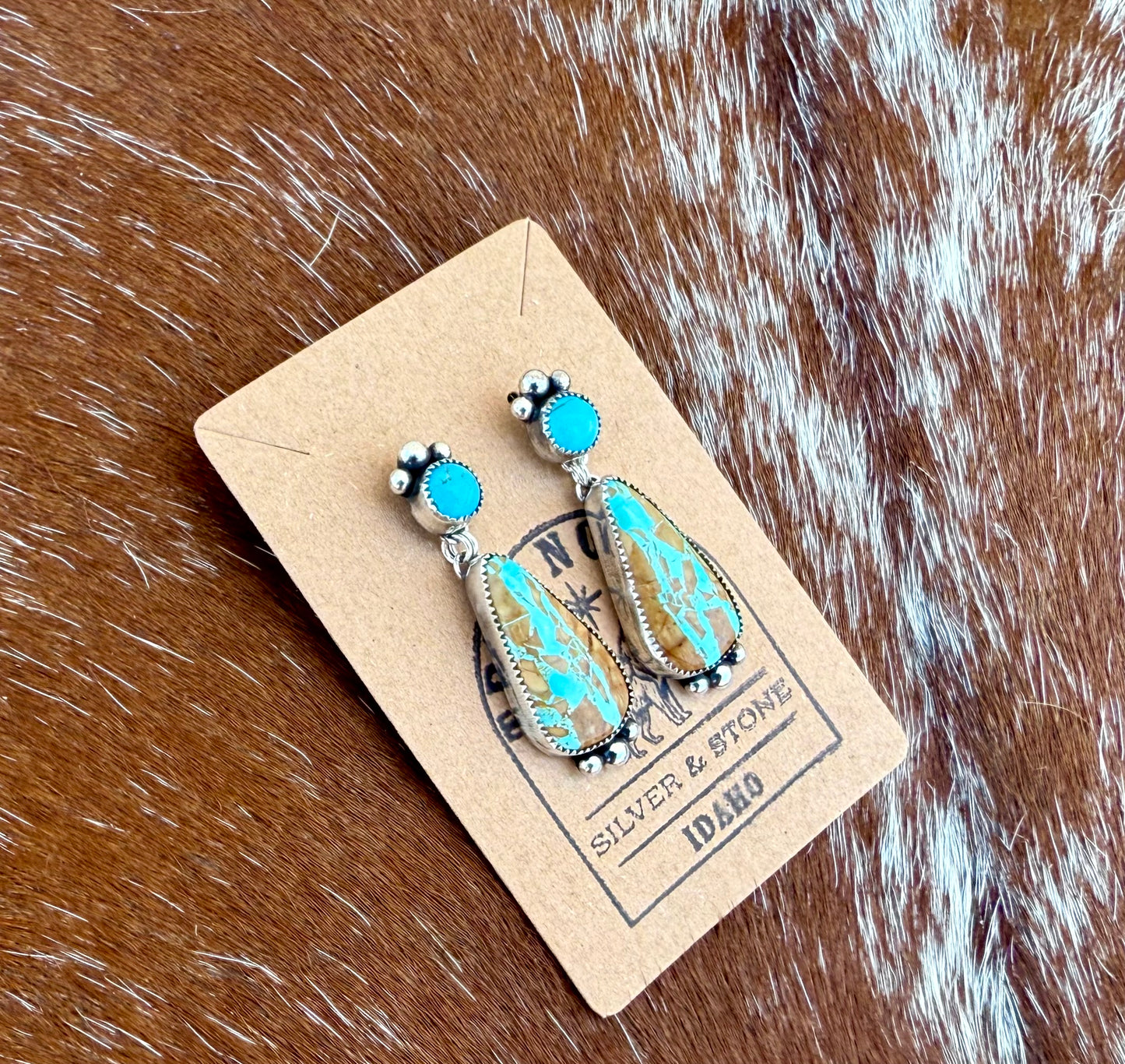 Royston Ribbon Turquoise & Kingman Turquoise dangle stud Earrings