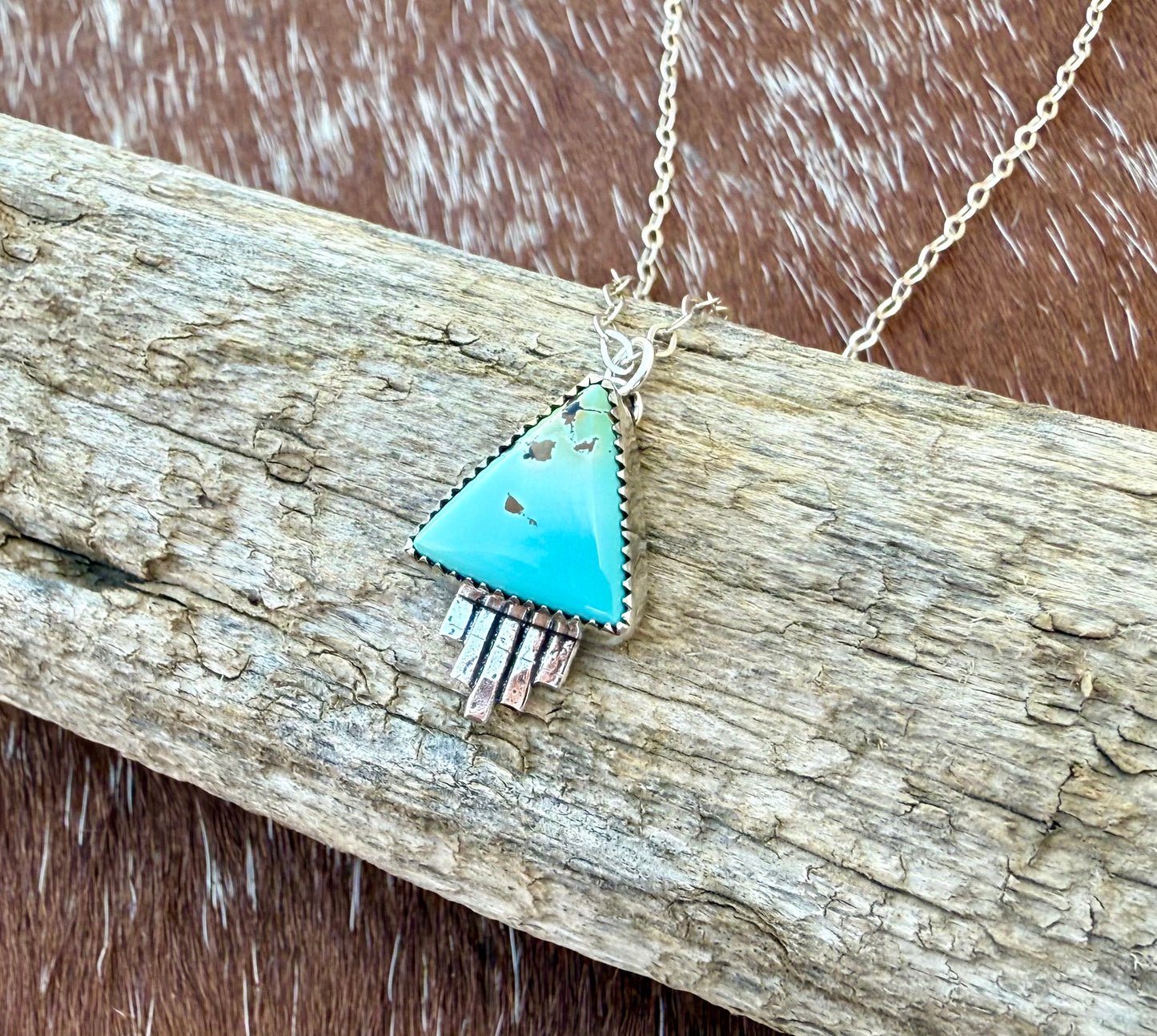 Blue Moon Turquoise Triangle pendant necklace with southwest flare