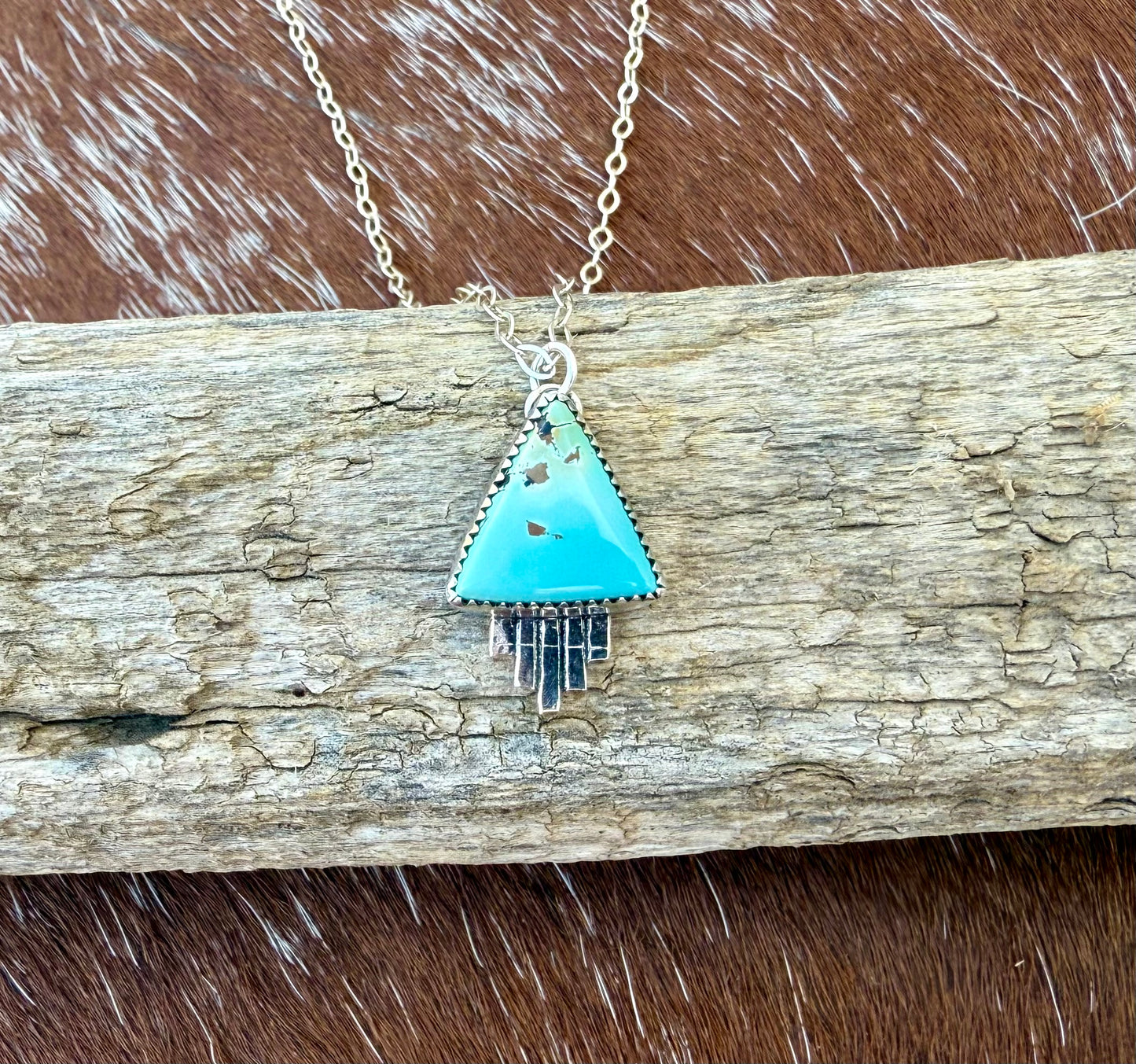 Blue Moon Turquoise Triangle pendant necklace with southwest flare