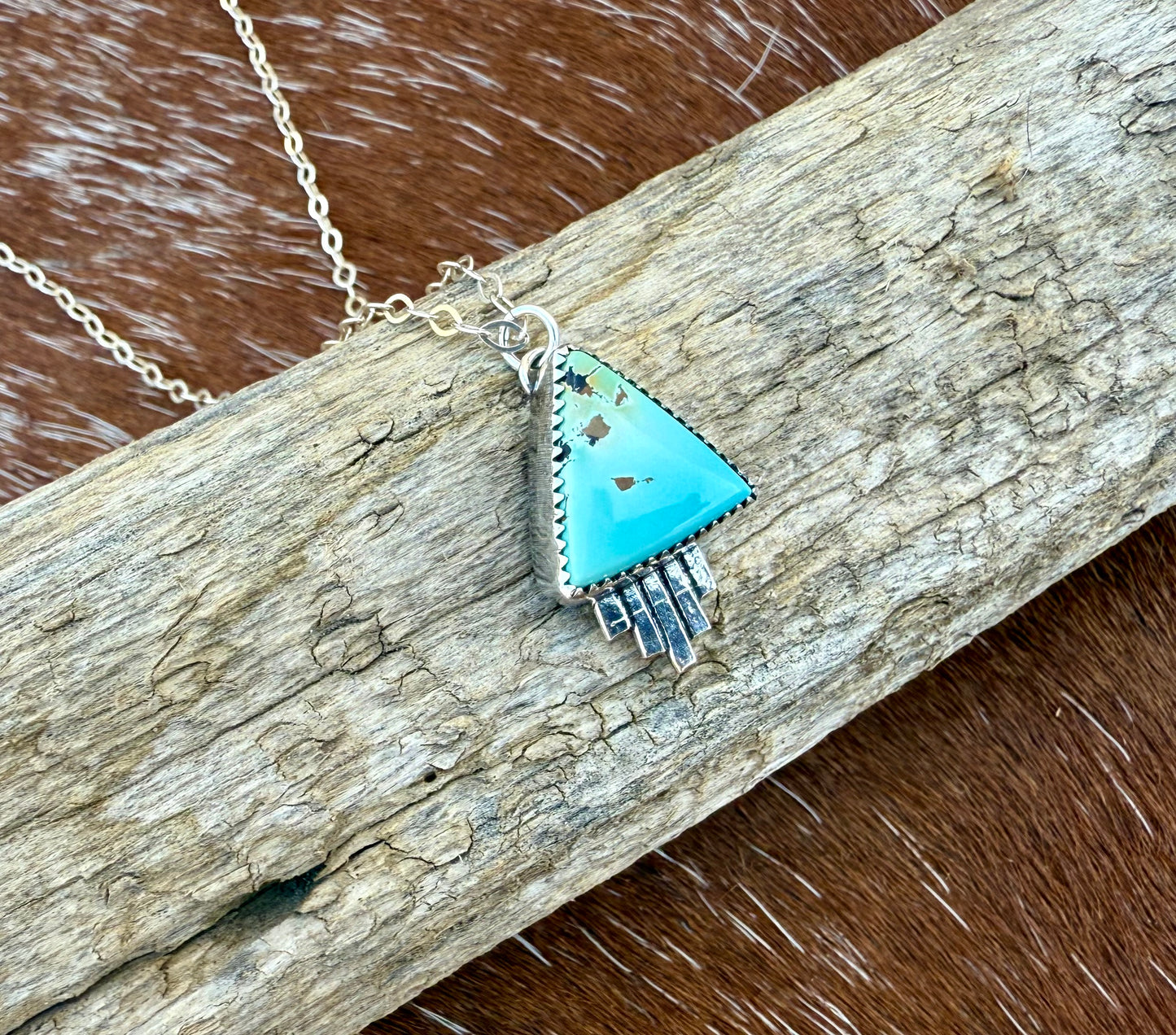 Blue Moon Turquoise Triangle pendant necklace with southwest flare