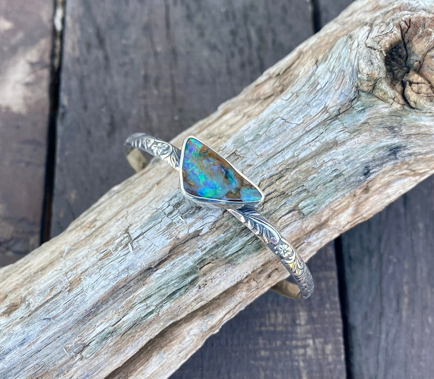 Australian Boulder Opal Arrow Cuff Bracelet