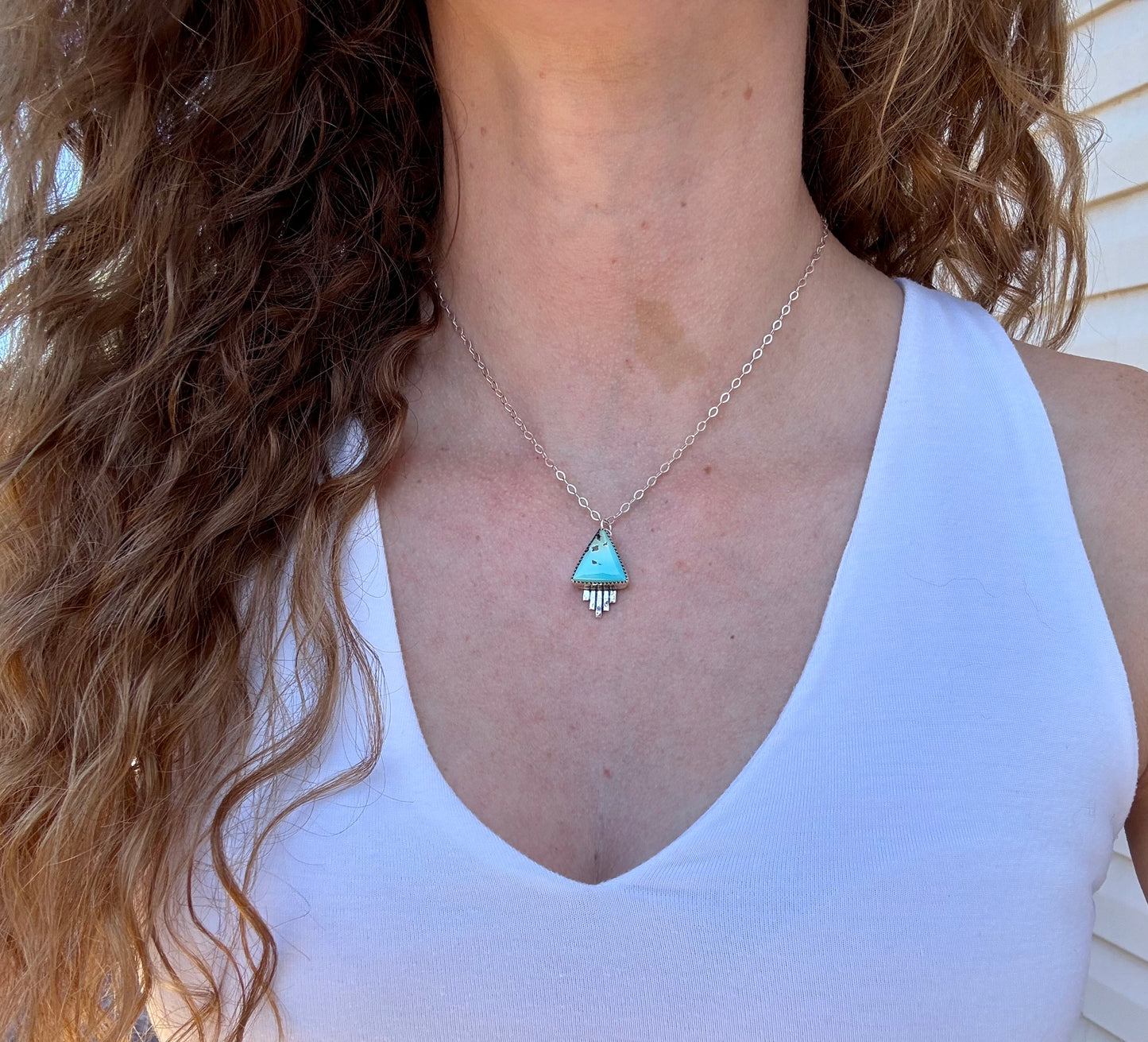 Blue Moon Turquoise Triangle pendant necklace with southwest flare