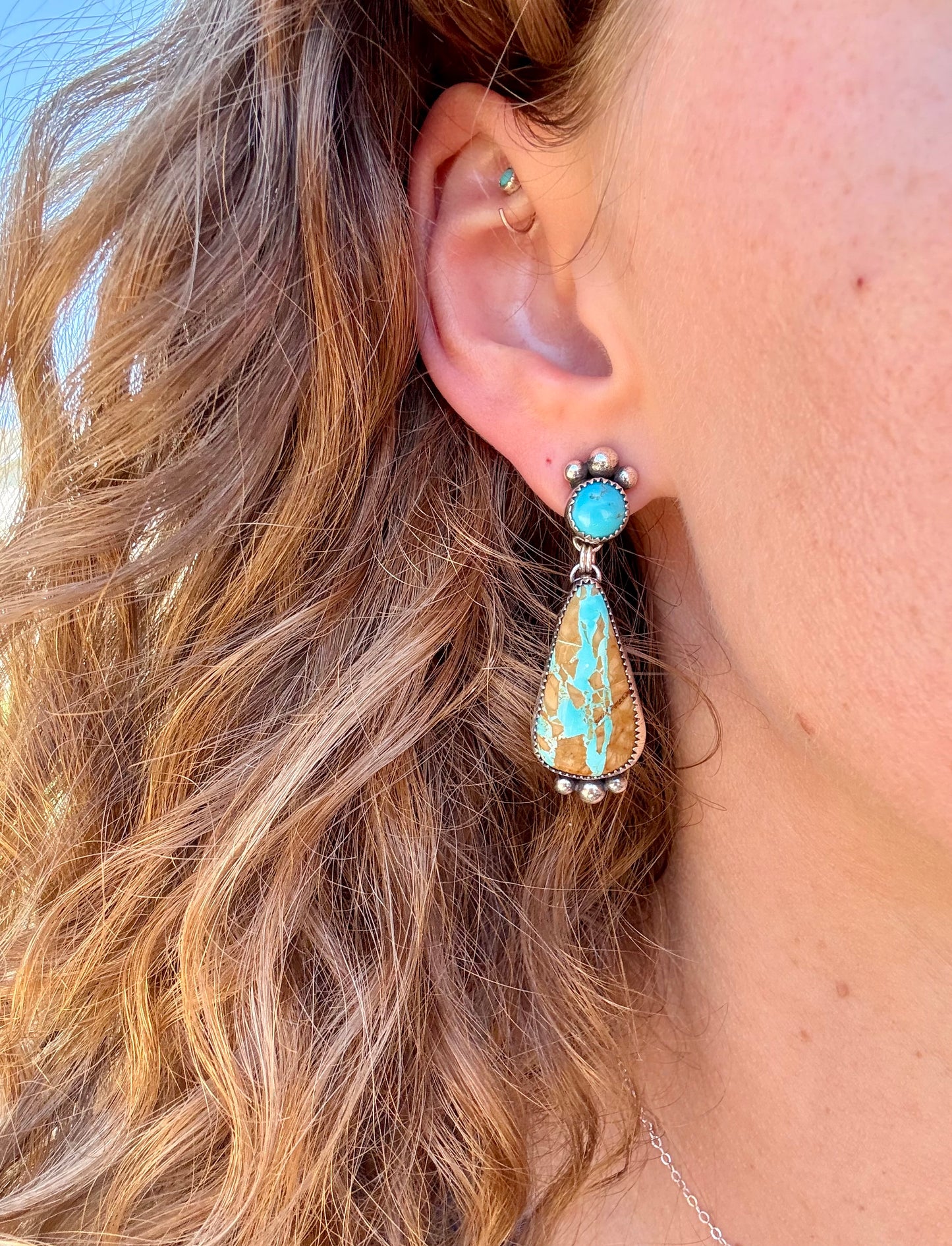 Royston Ribbon Turquoise & Kingman Turquoise dangle stud Earrings