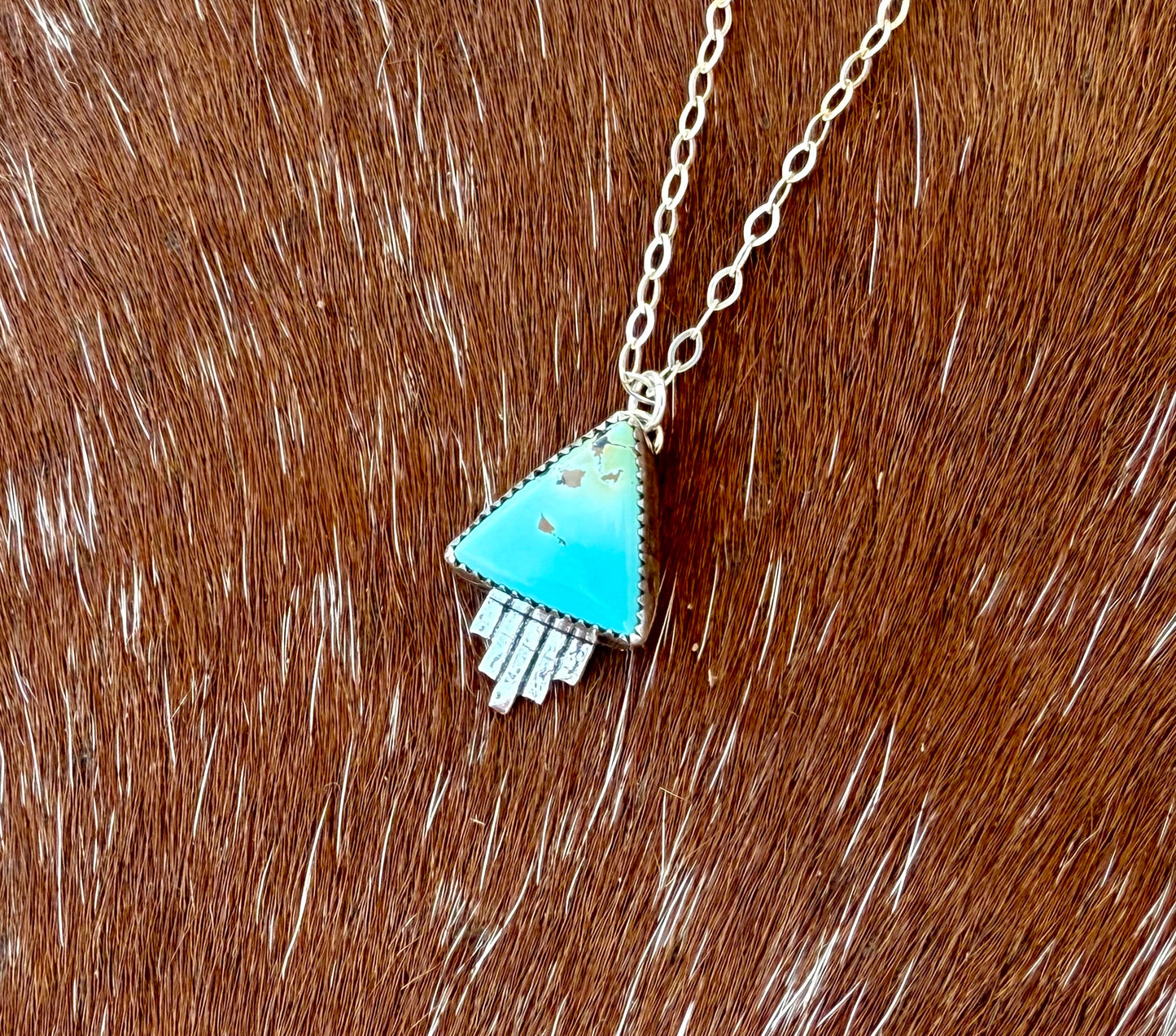 Blue Moon Turquoise Triangle pendant necklace with southwest flare