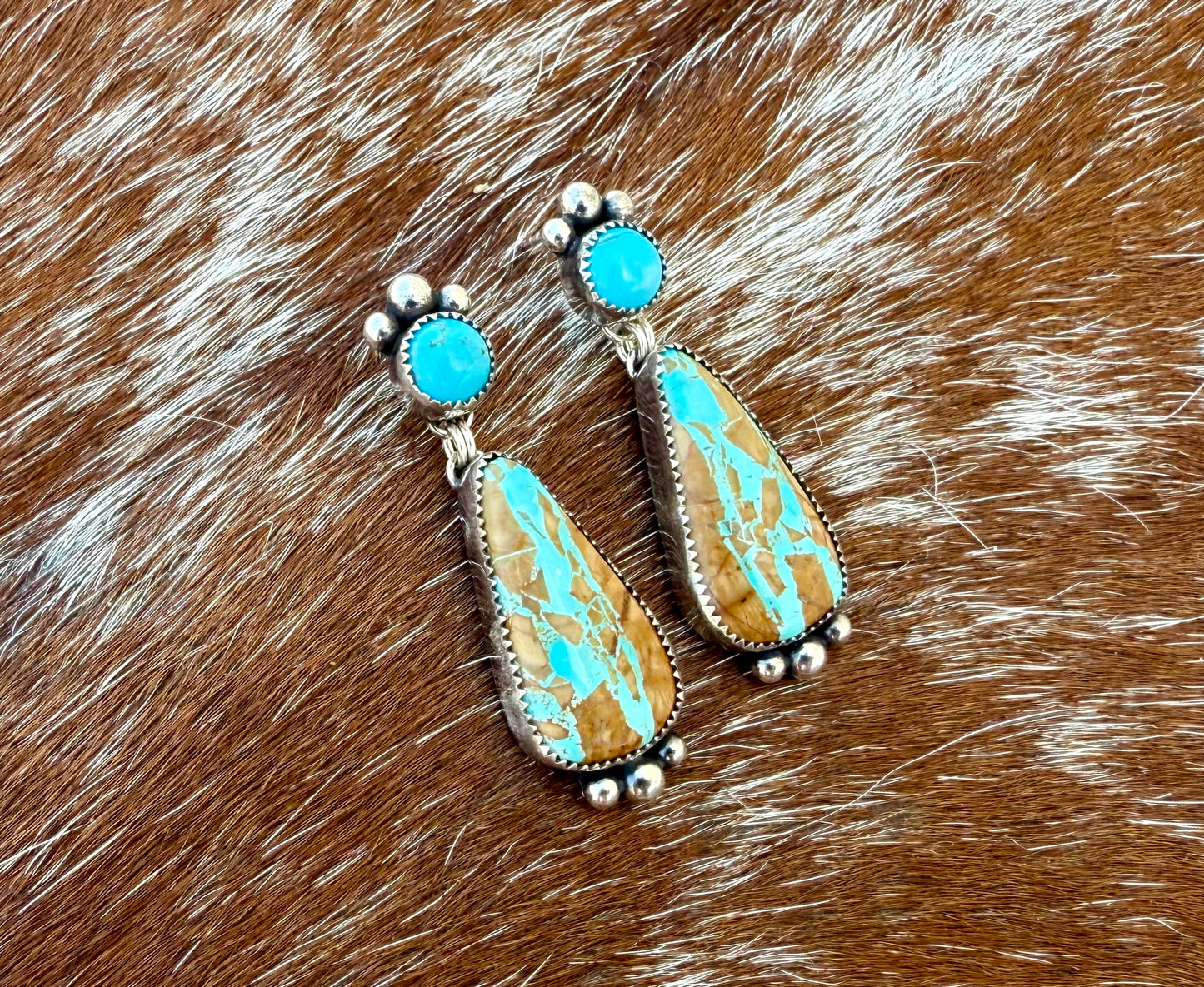 Royston Ribbon Turquoise & Kingman Turquoise dangle stud Earrings