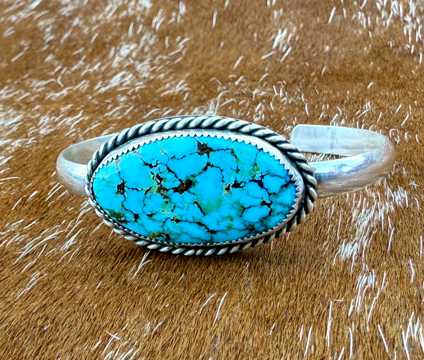 High Grade Kingman Spider Web Turquoise Cuff Bracelet