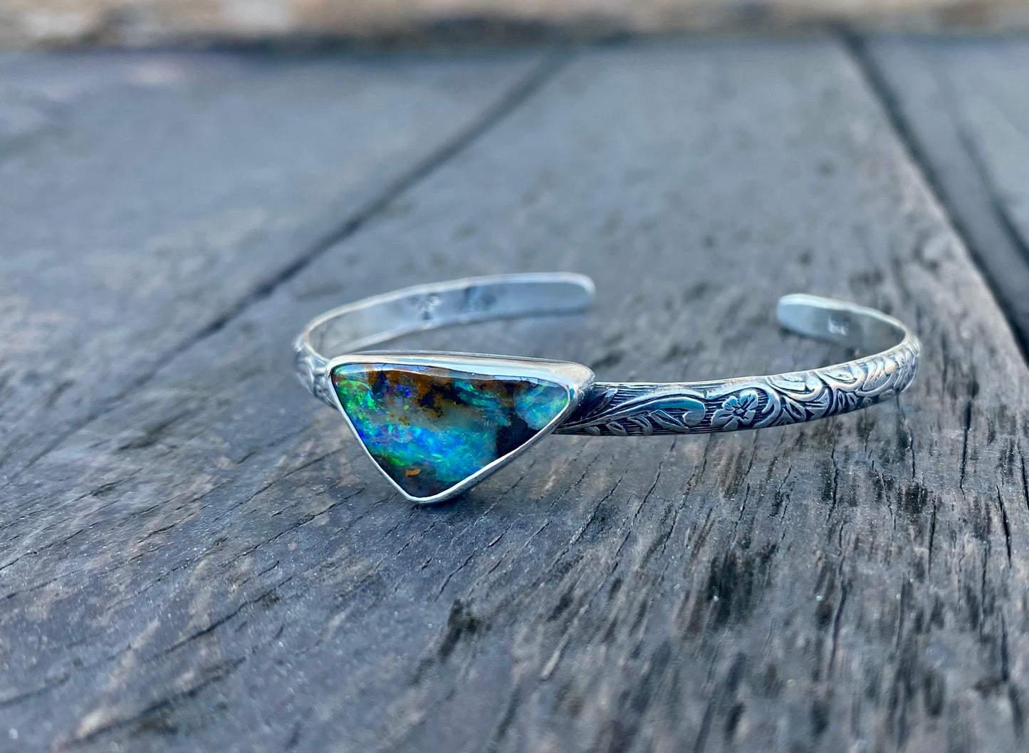 Australian Boulder Opal Arrow Cuff Bracelet