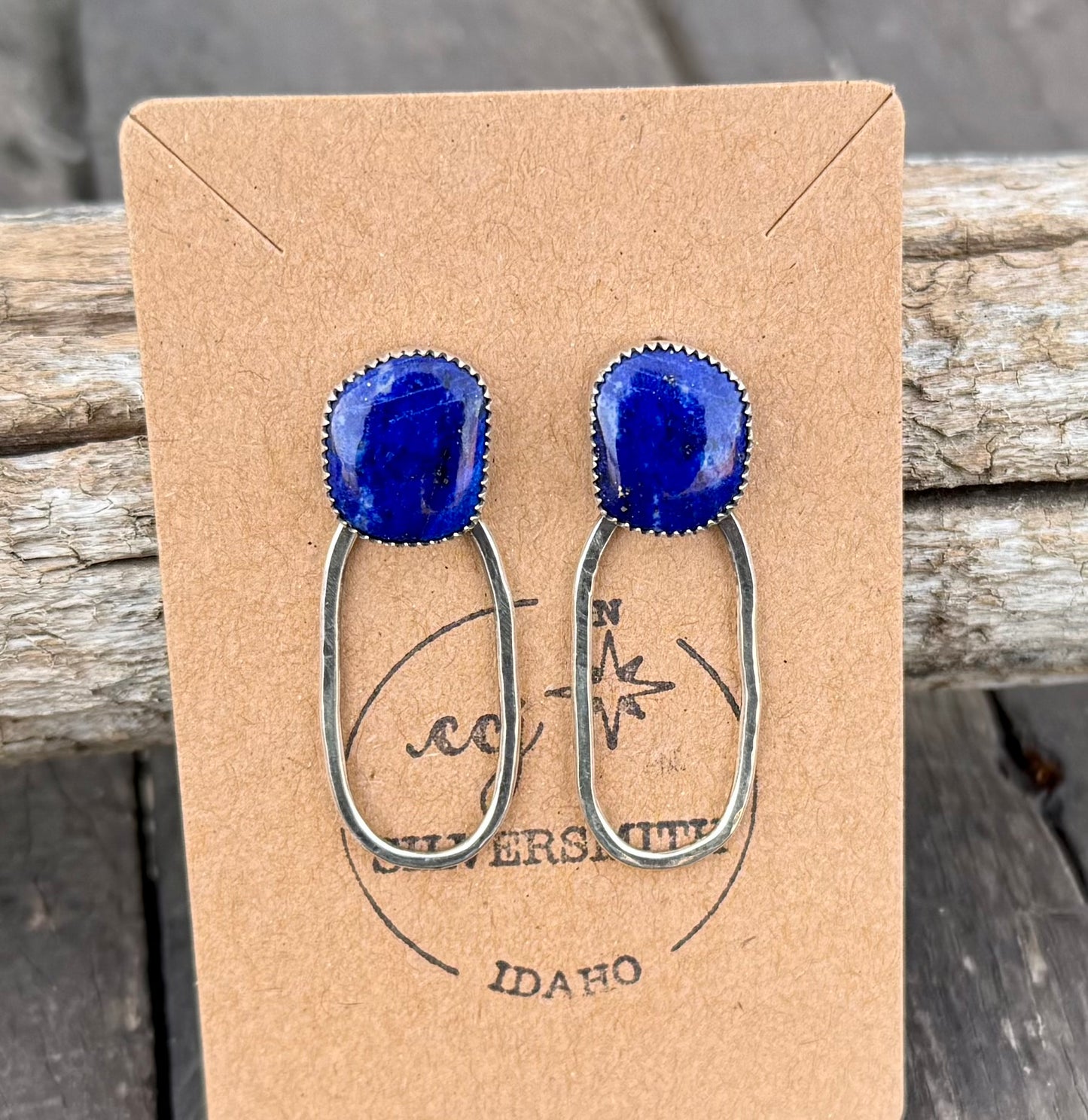 Blue Lapis Hoop Studs Earrings