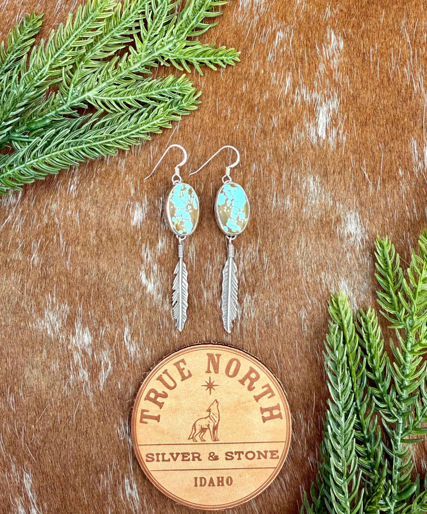 Number 8 Turquoise Feather drop earrings