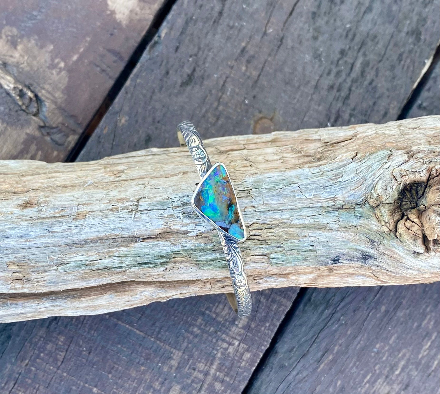 Australian Boulder Opal Arrow Cuff Bracelet