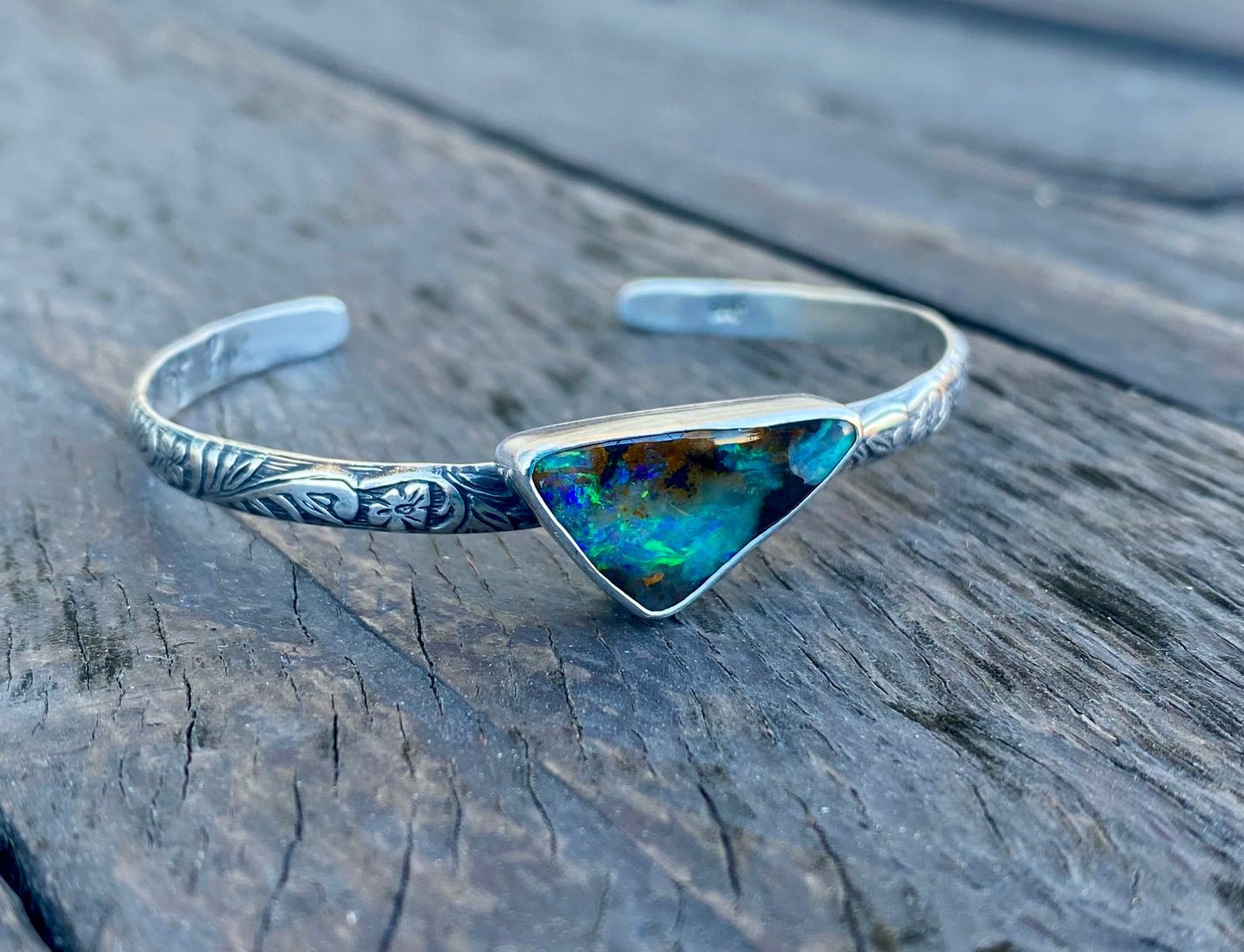 Australian Boulder Opal Arrow Cuff Bracelet