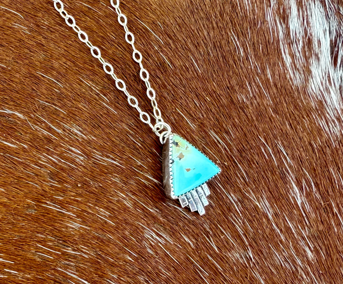 Blue Moon Turquoise Triangle pendant necklace with southwest flare