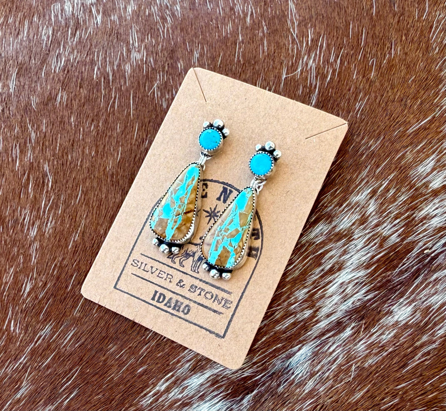 Royston Ribbon Turquoise & Kingman Turquoise dangle stud Earrings