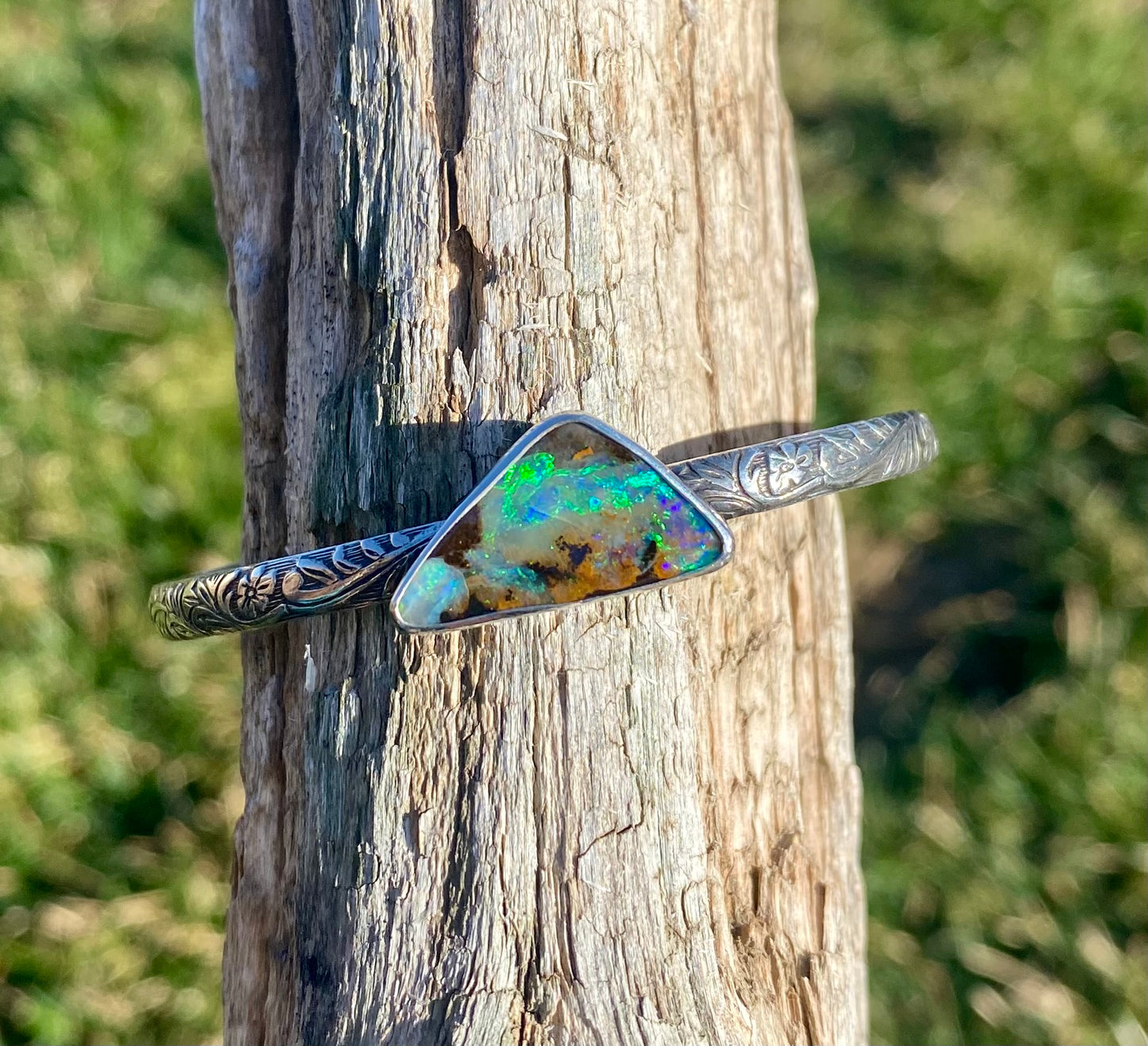 Australian Boulder Opal Arrow Cuff Bracelet