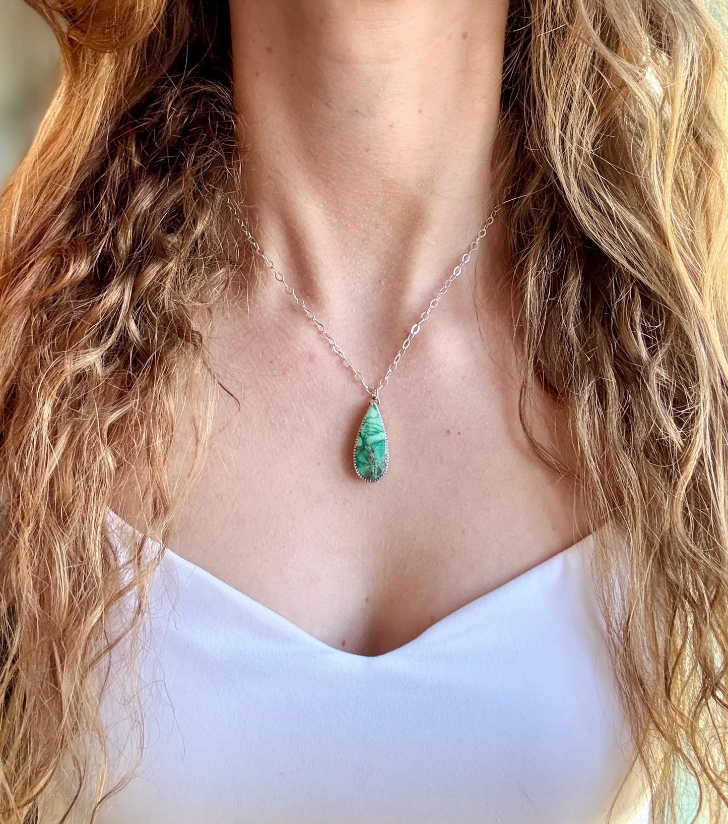 Broken Arrow Variscite Teardrop Necklace