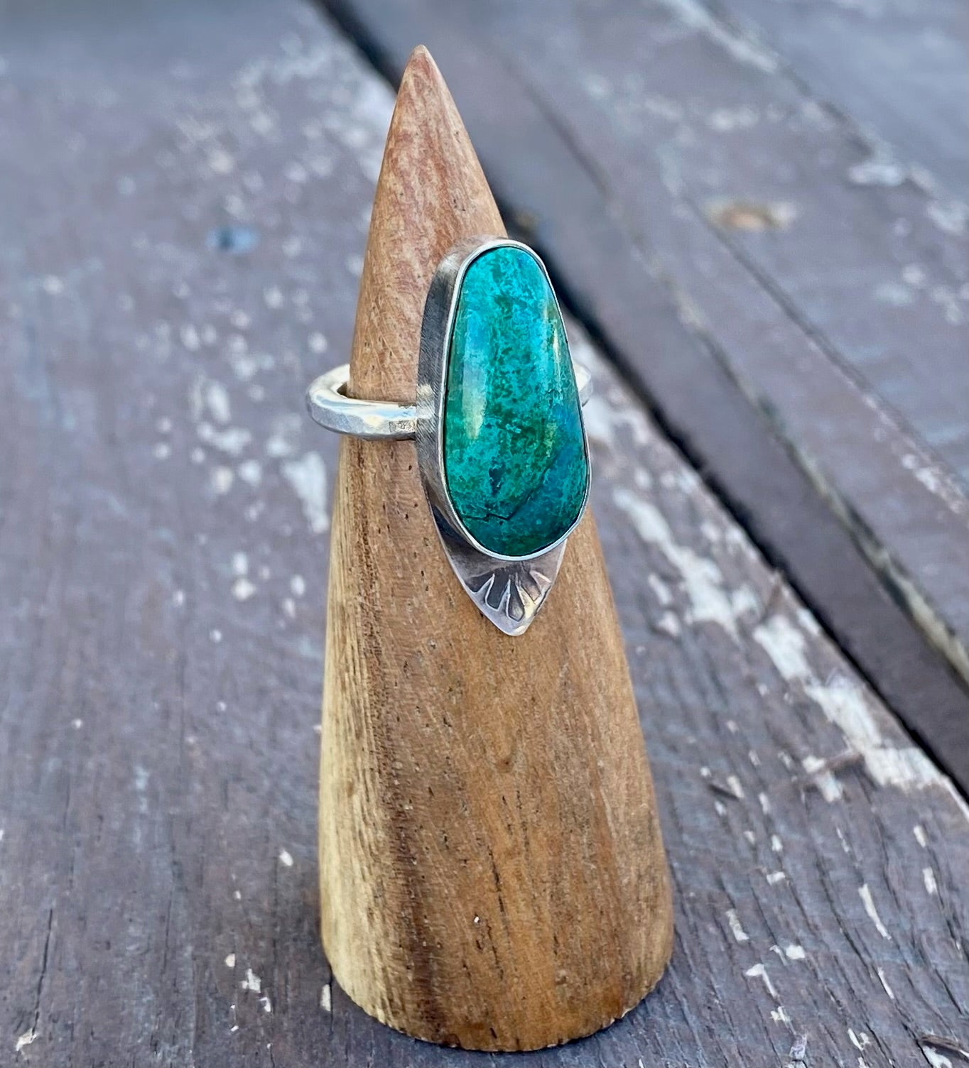 Chrysocolla Arrow Accent Stamped Ring