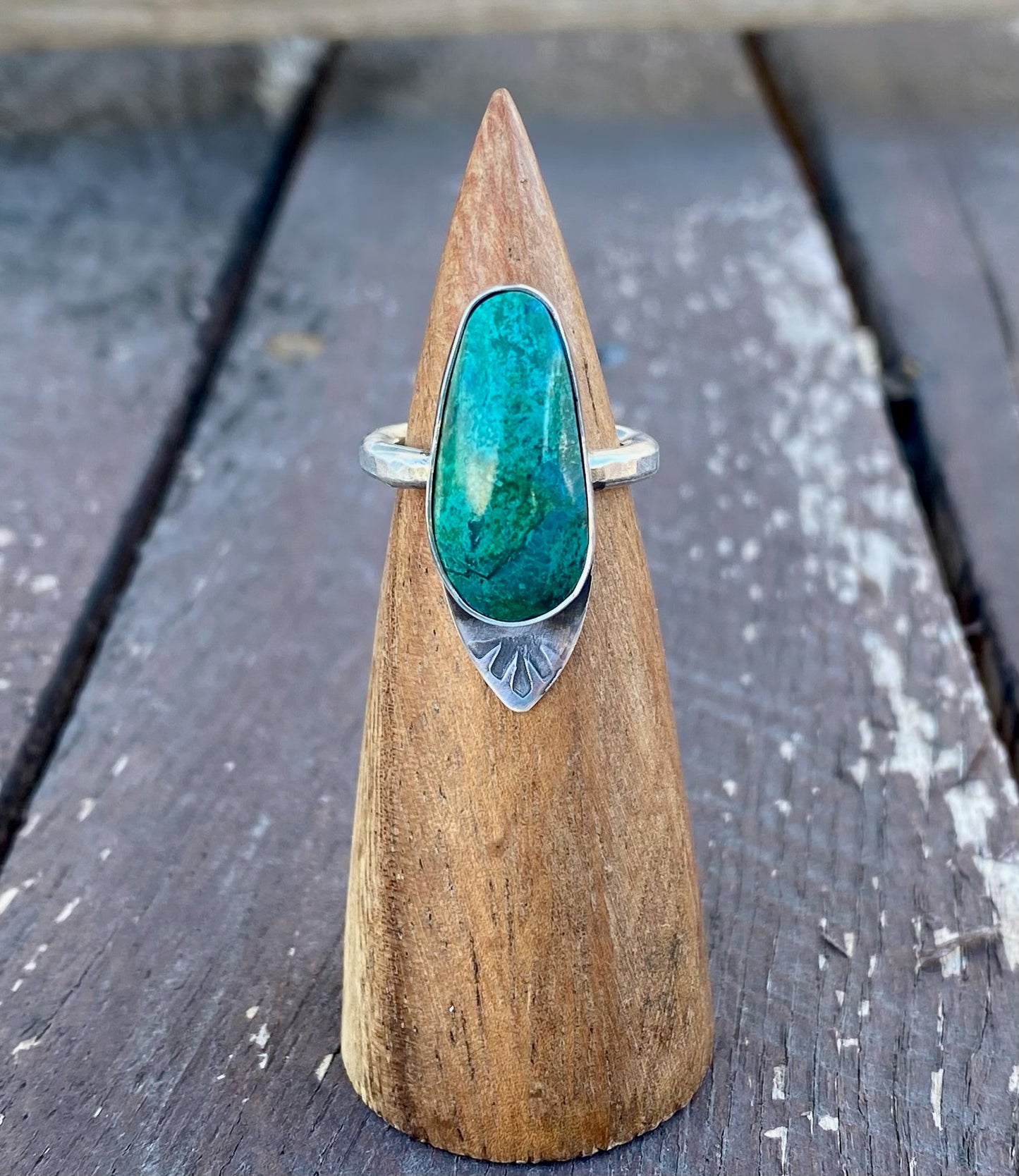 Chrysocolla Arrow Accent Stamped Ring