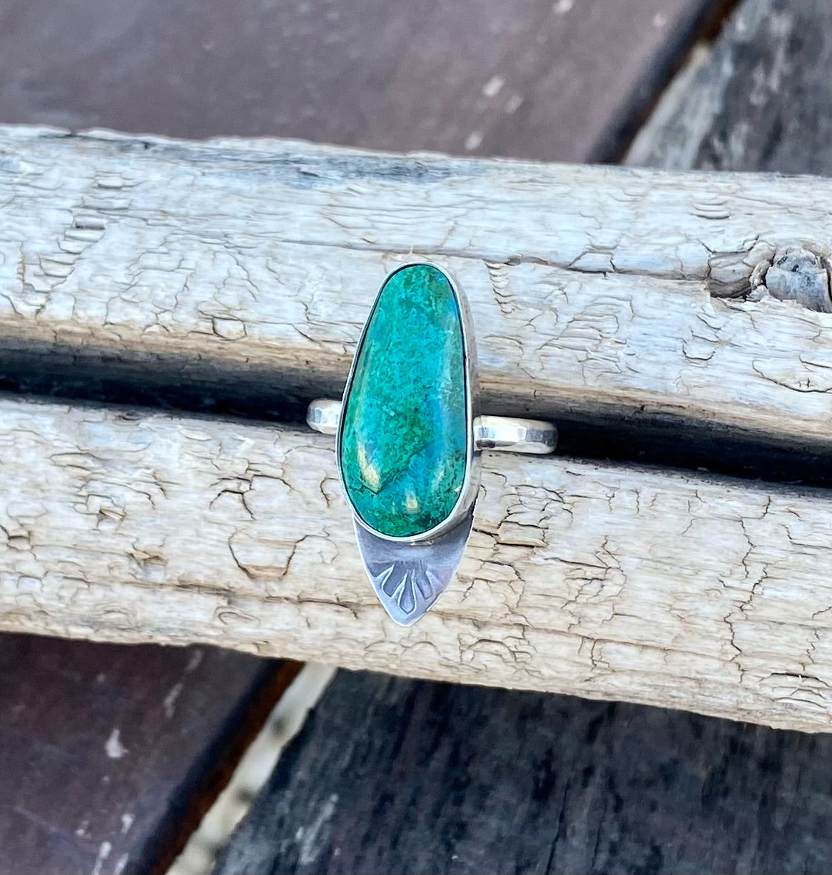 Chrysocolla Arrow Accent Stamped Ring