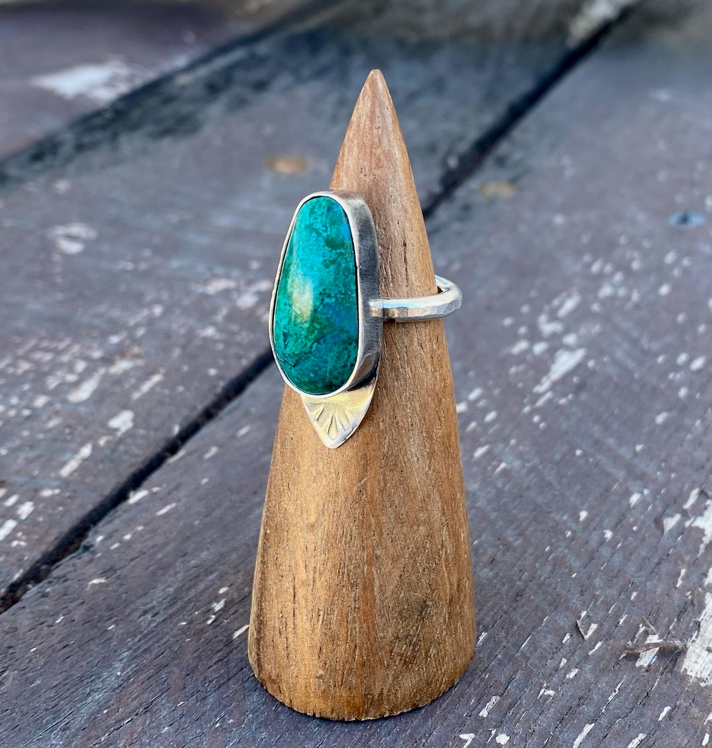 Chrysocolla Arrow Accent Stamped Ring