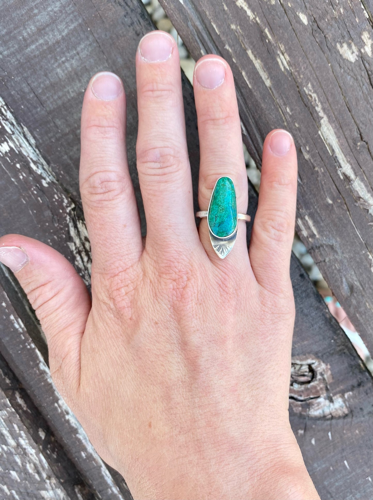 Chrysocolla Arrow Accent Stamped Ring