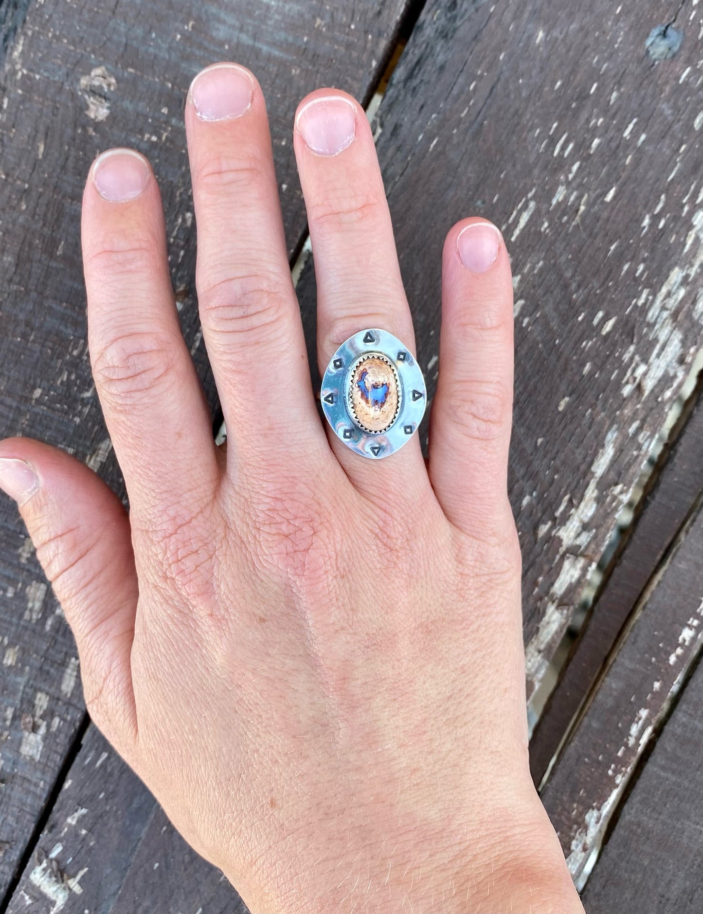 Stamped “Cowboy Hat” Mexican Fire Opal Ring