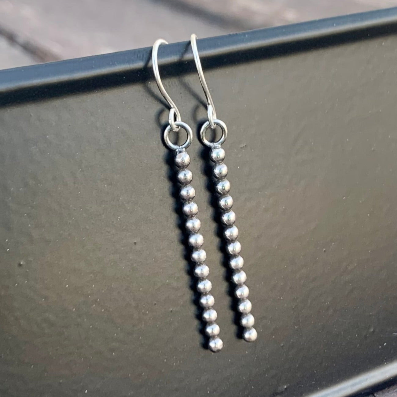 Beaded Silver Wire Dangle Earrings