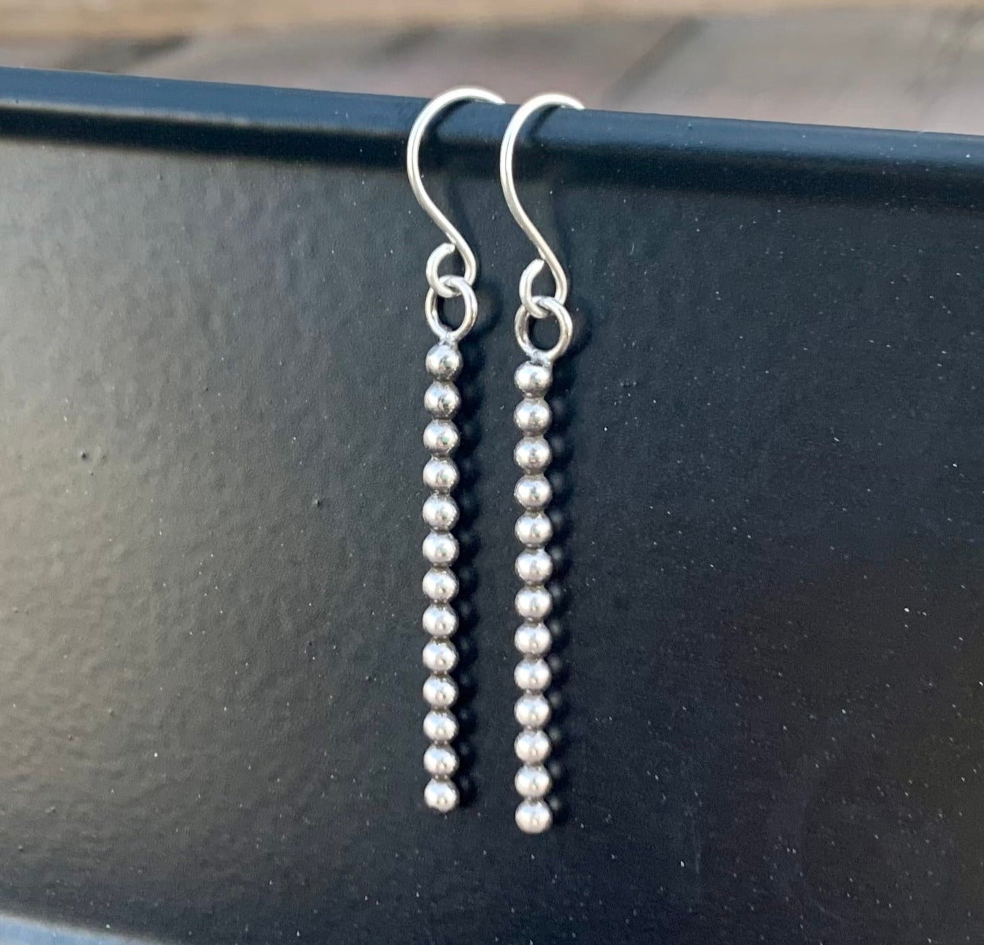 Beaded Silver Wire Dangle Earrings