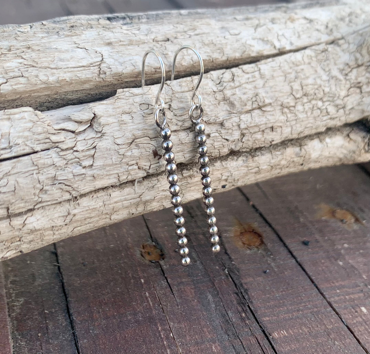 Beaded Silver Wire Dangle Earrings