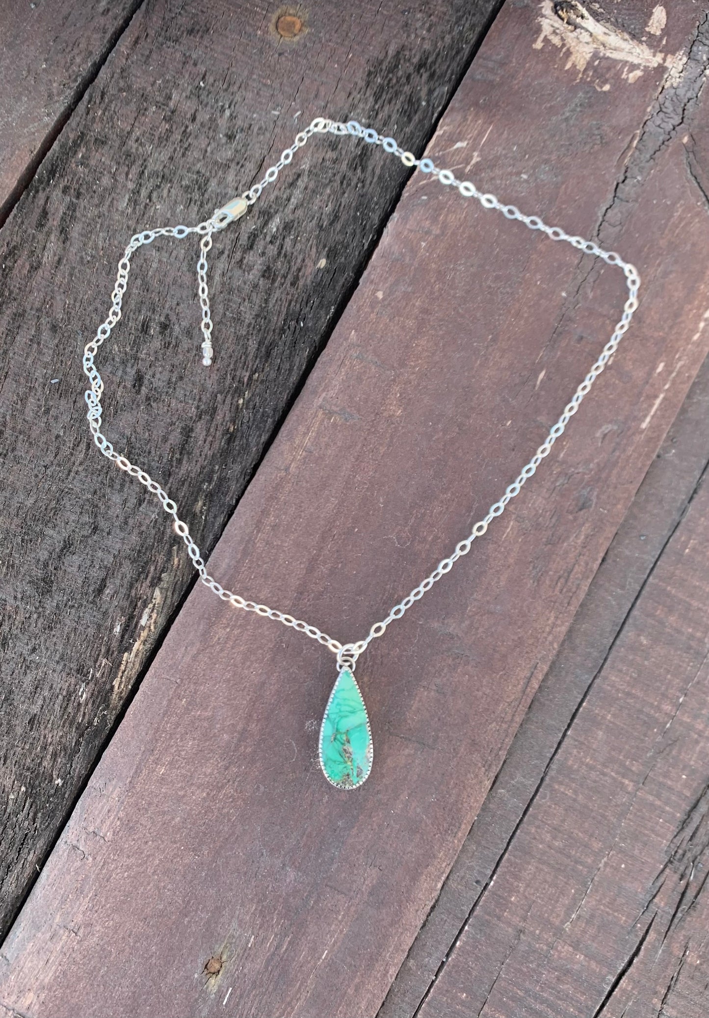 Broken Arrow Variscite Teardrop Necklace