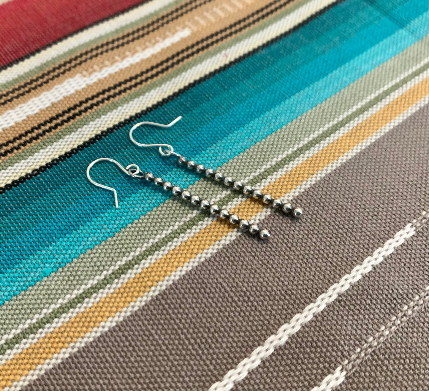 Beaded Silver Wire Dangle Earrings