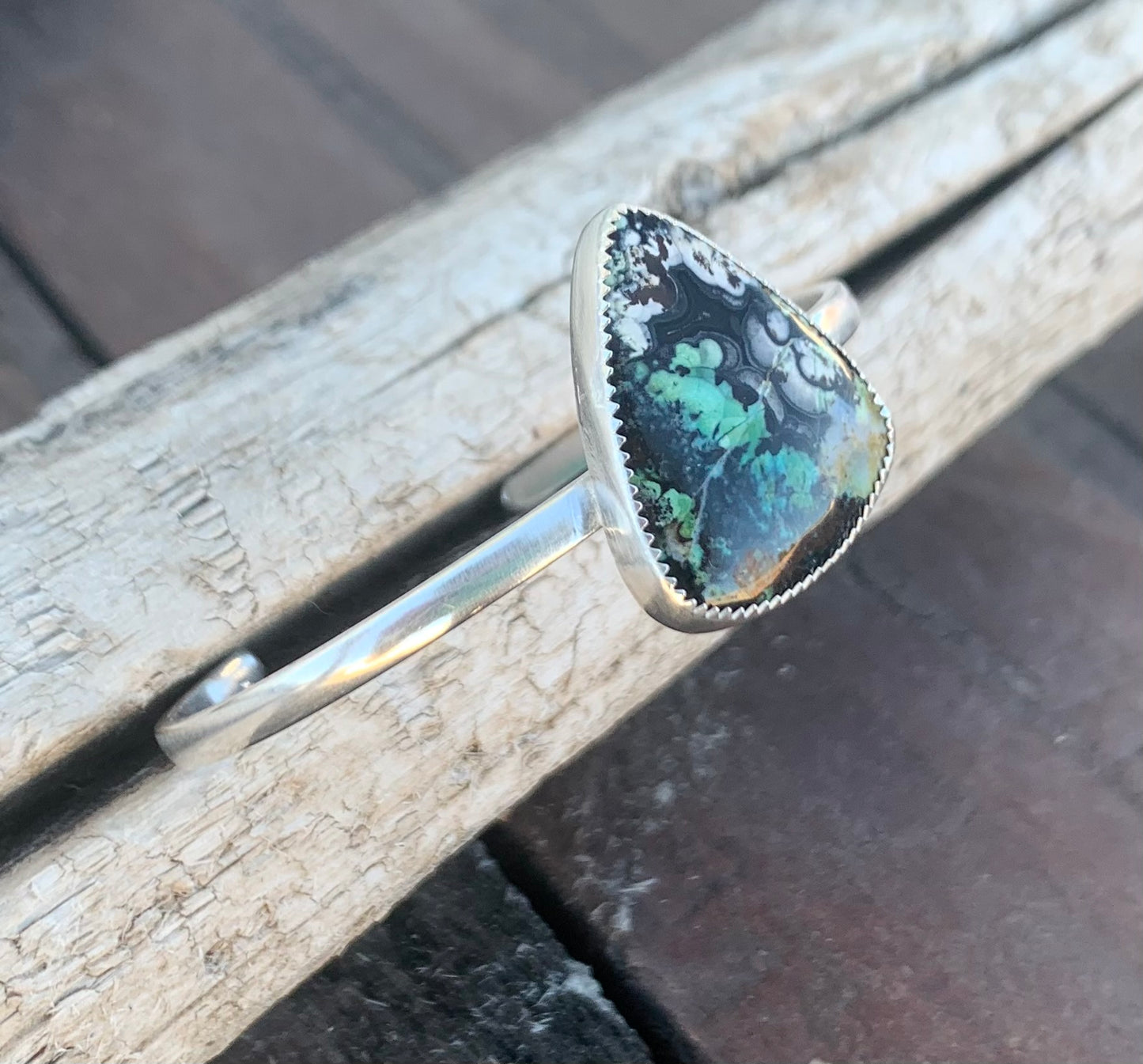 Blue Opalized Wood Cuff Bracelet