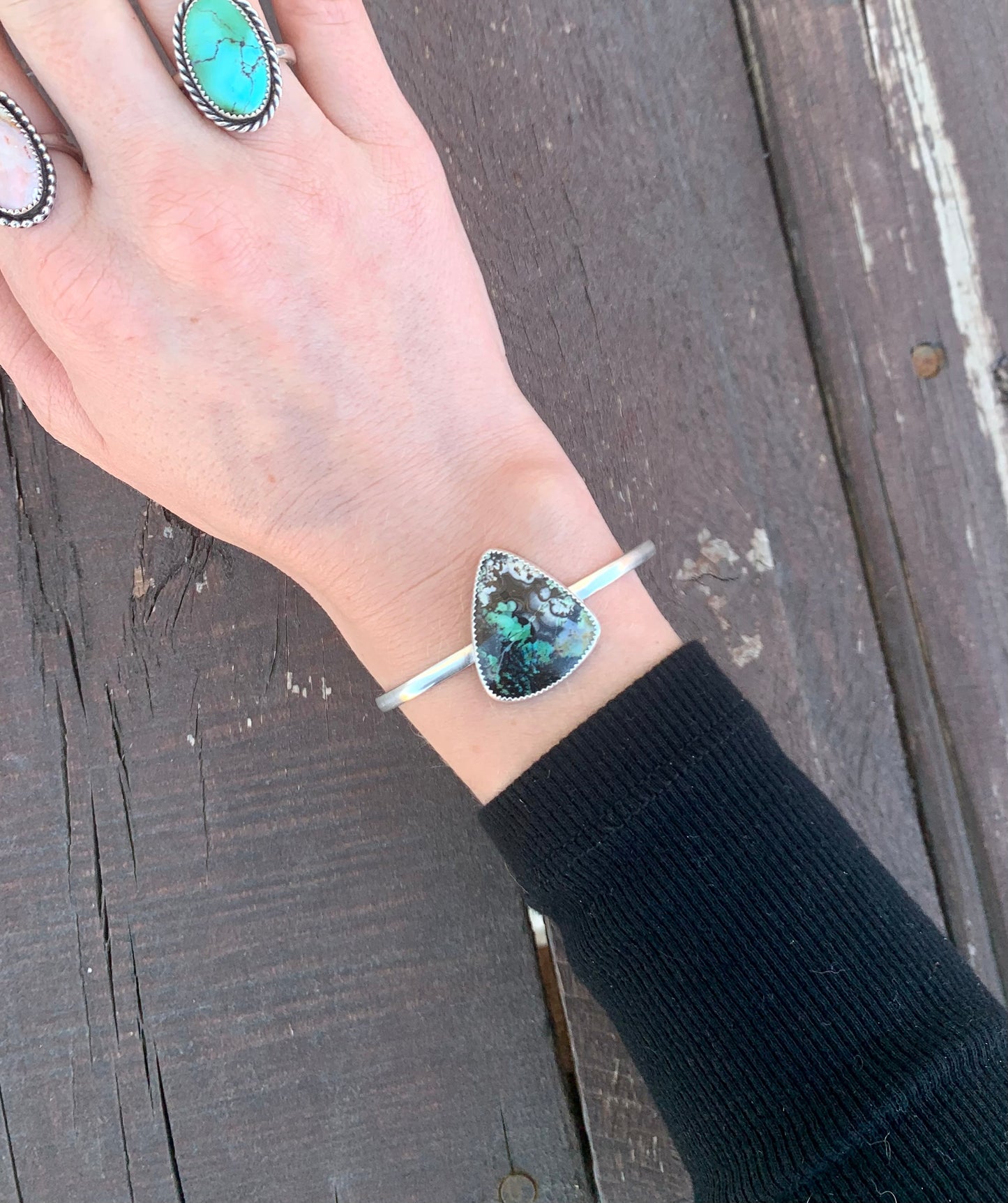 Blue Opalized Wood Cuff Bracelet