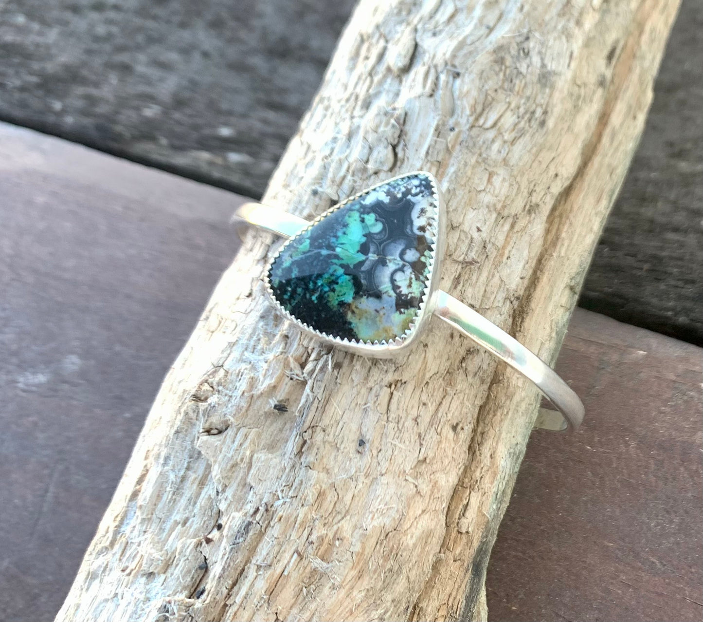 Blue Opalized Wood Cuff Bracelet