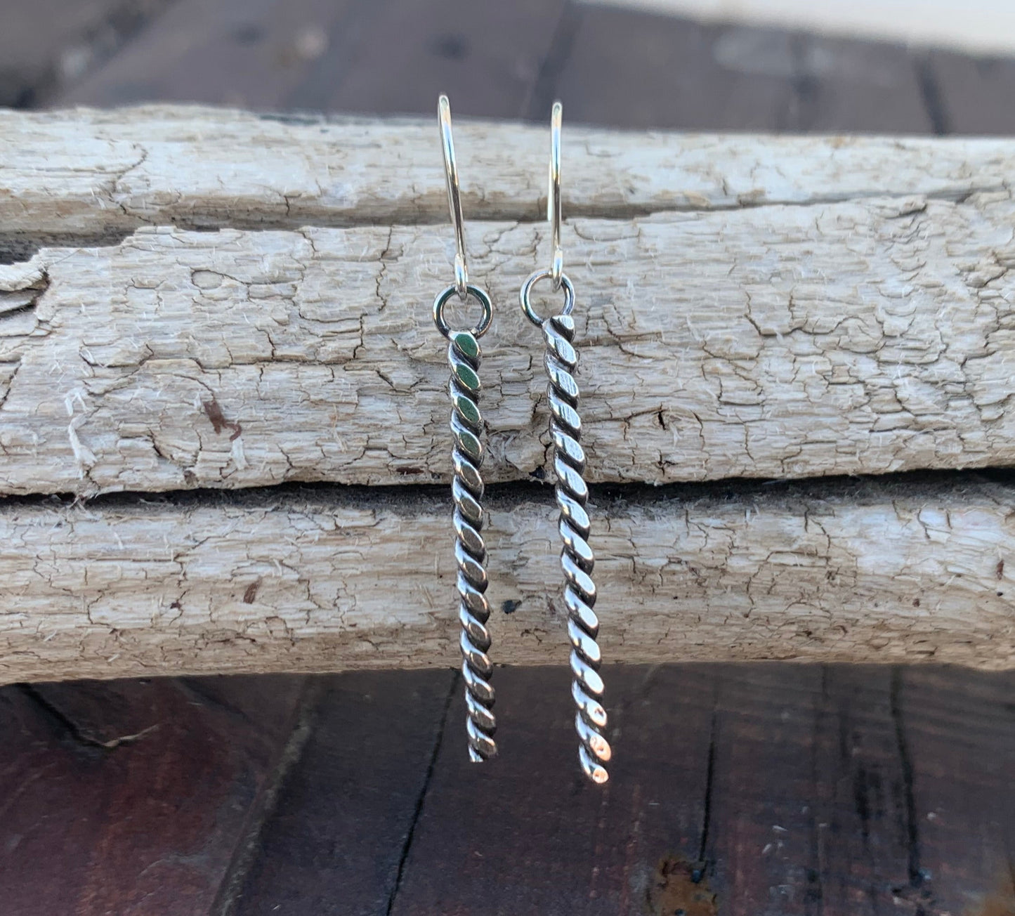 Twisted Silver Wire Dangle Earrings