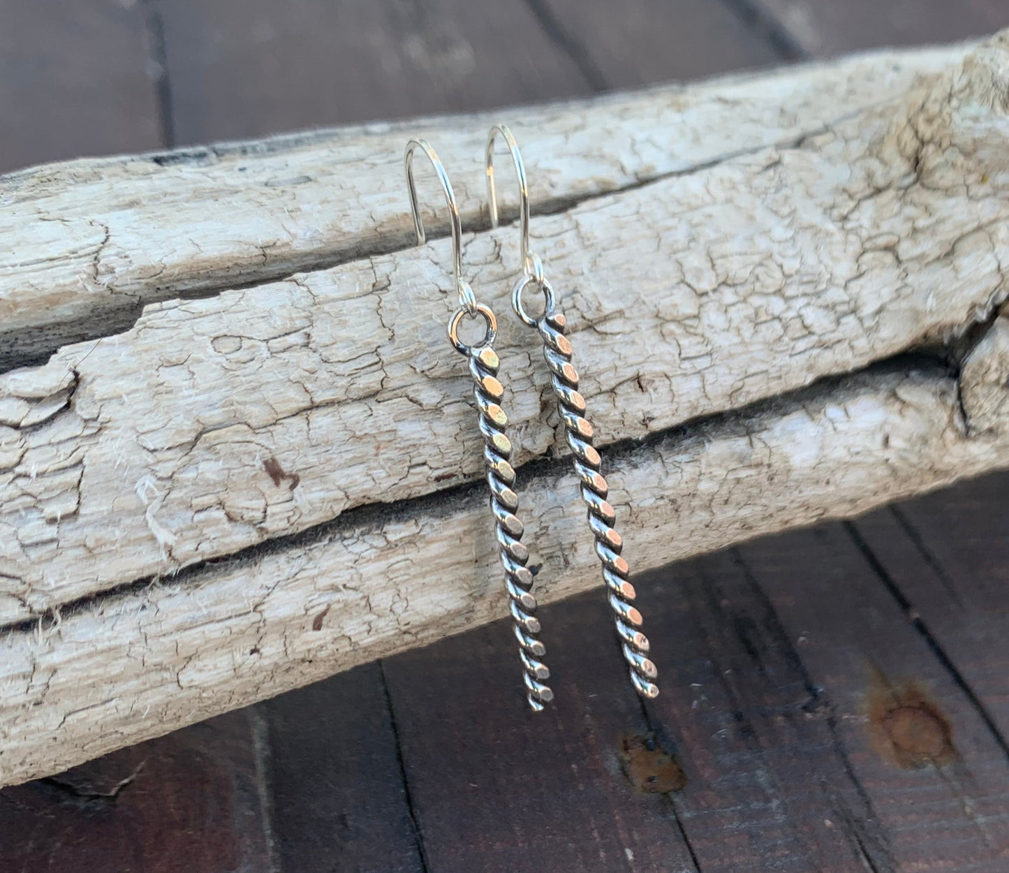 Twisted Silver Wire Dangle Earrings