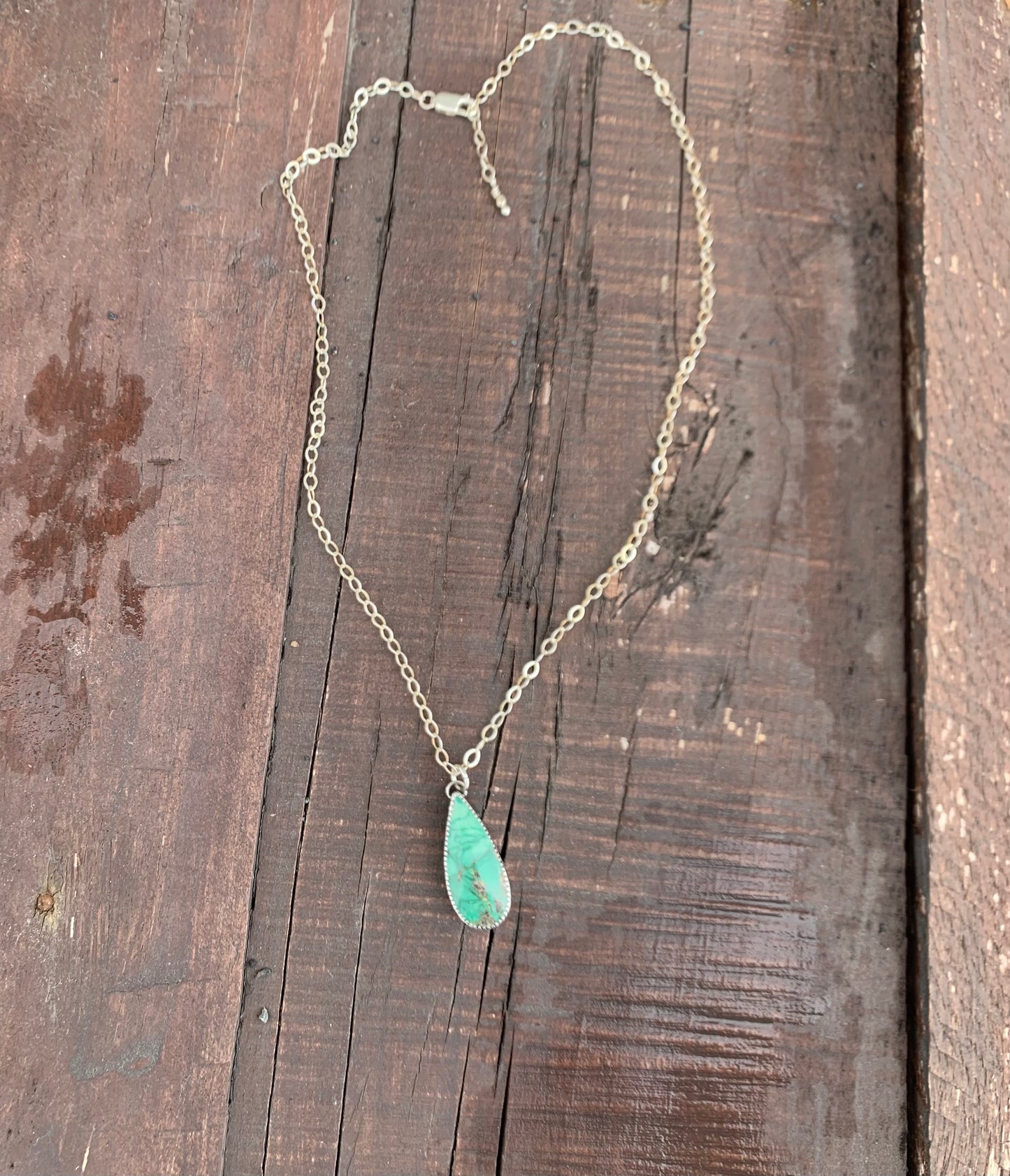 Broken Arrow Variscite Teardrop Necklace