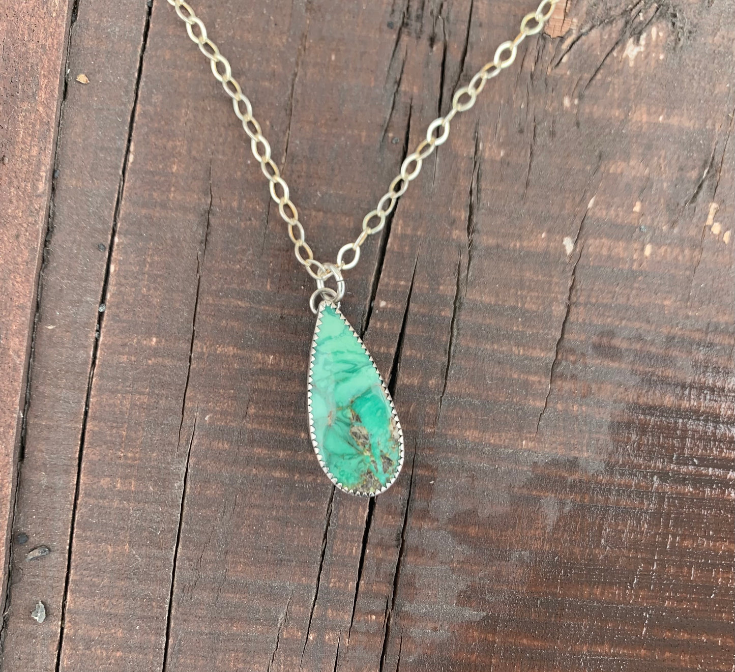 Broken Arrow Variscite Teardrop Necklace