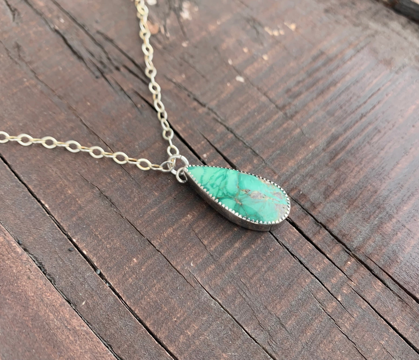 Broken Arrow Variscite Teardrop Necklace