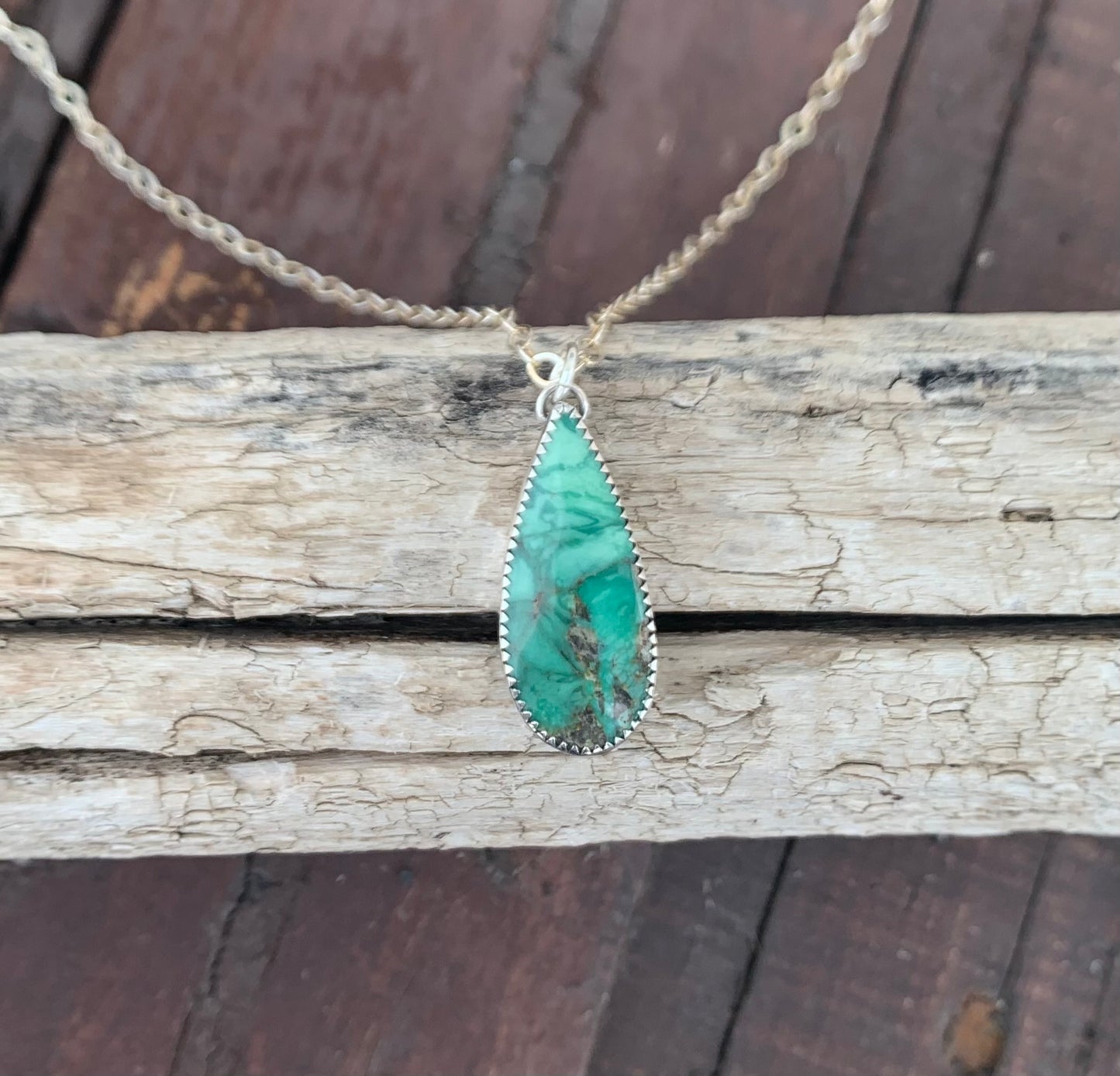 Broken Arrow Variscite Teardrop Necklace