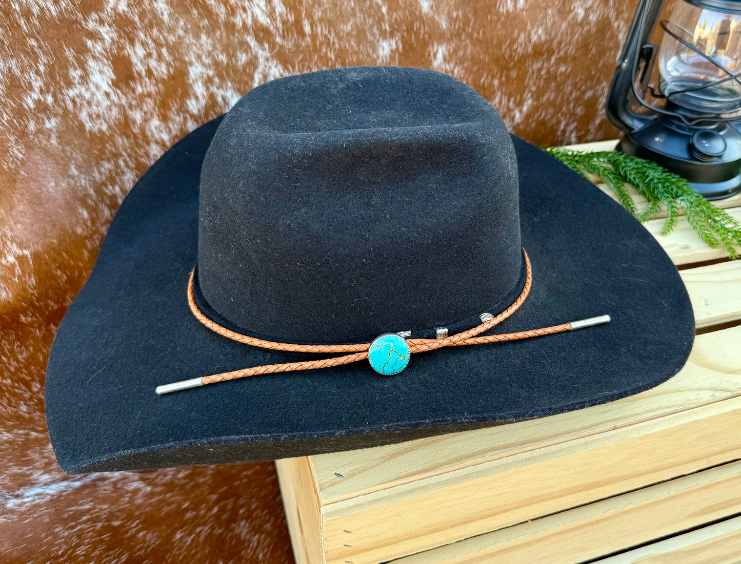 Kingman Golden Web Turquoise Hat Band with Golden Leather Cord